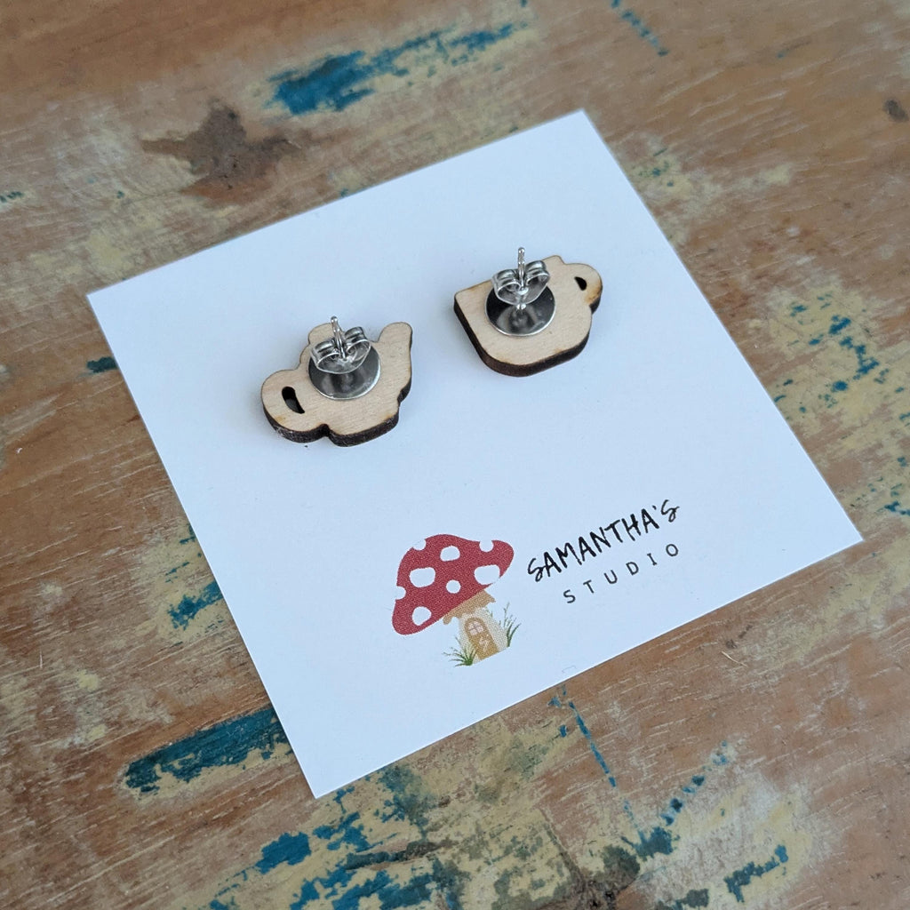 Teapot & Teacup Wooden Stud earrings