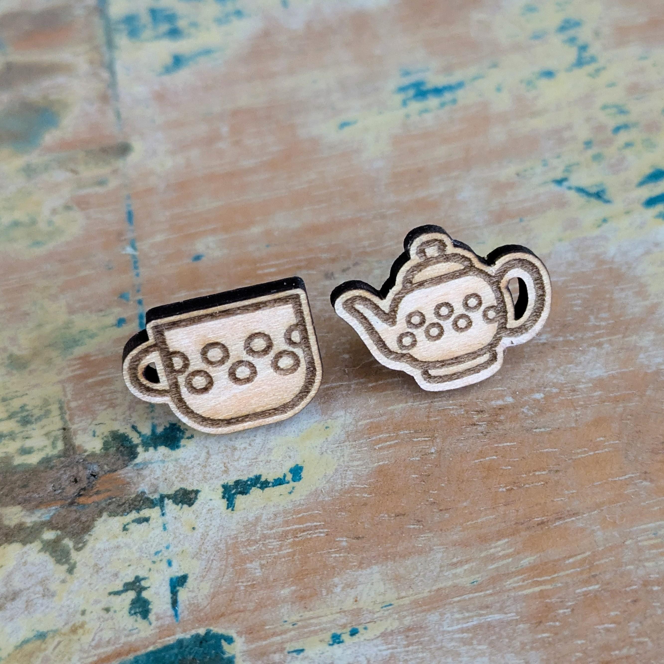Teapot & Teacup Wooden Stud earrings