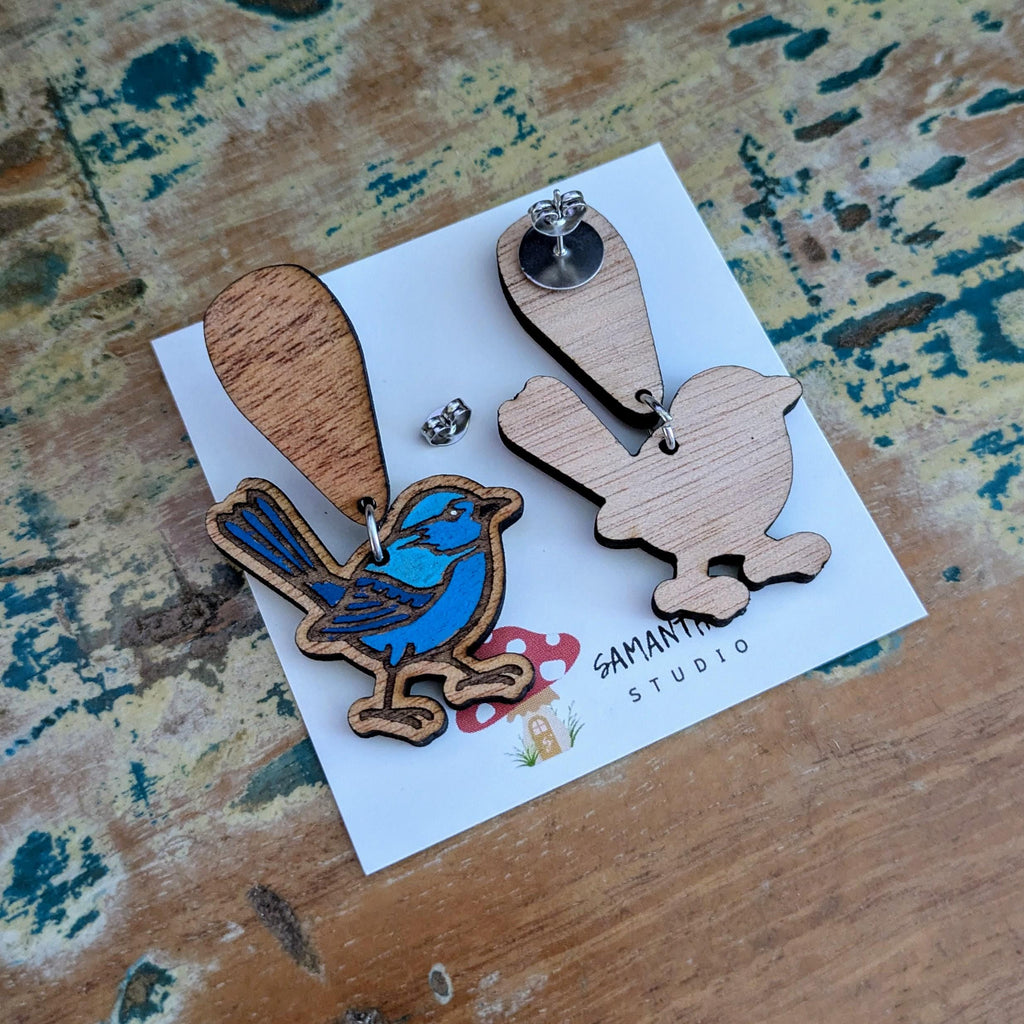 Blue Wren Bird earrings
