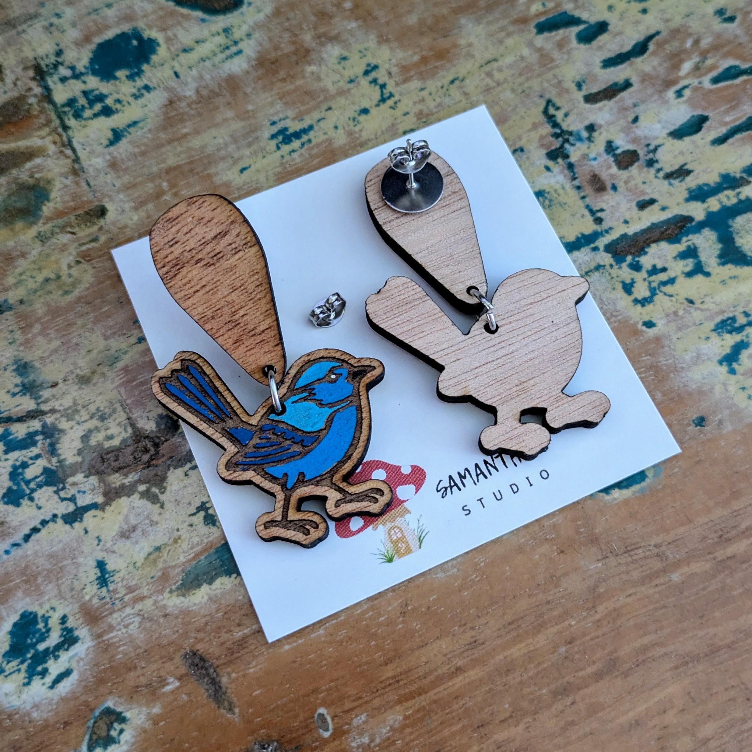 Blue Wren Bird earrings