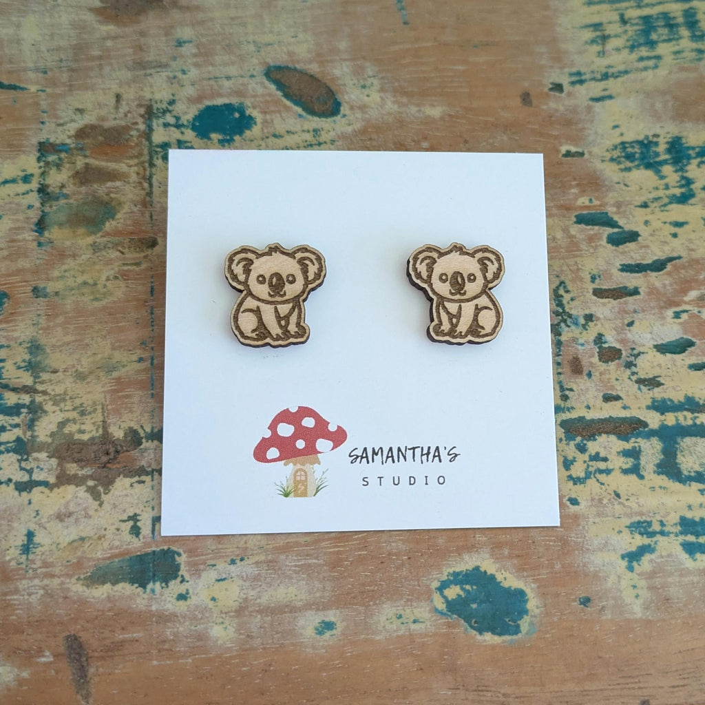 Koala wooden stud earrings