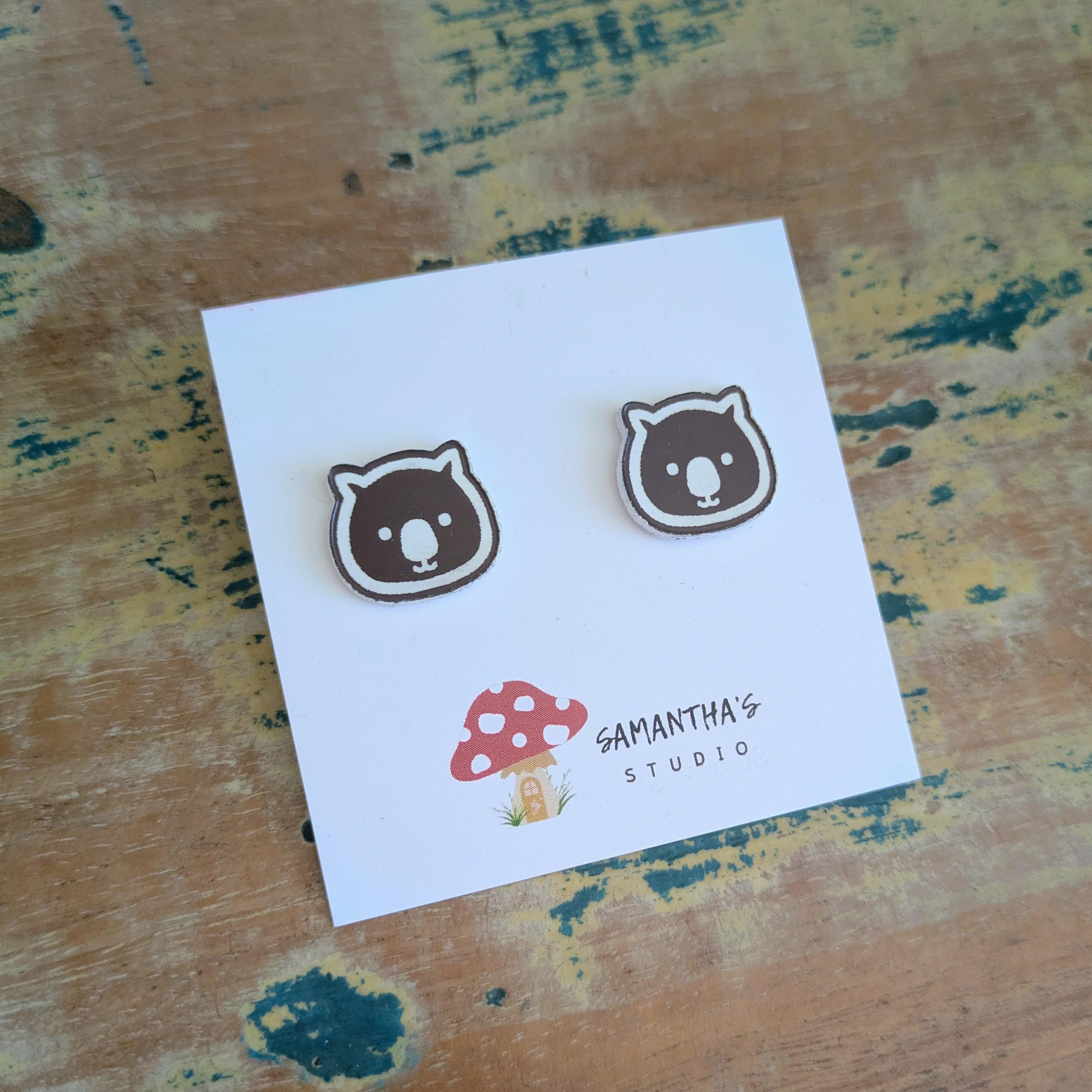 Wombat face acrylic stud earrings