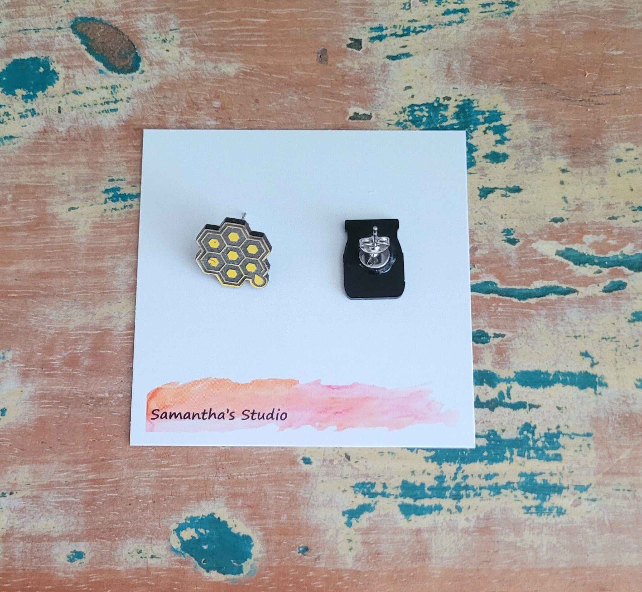 Honey Pot and Honeycomb Acrylic Stud earrings