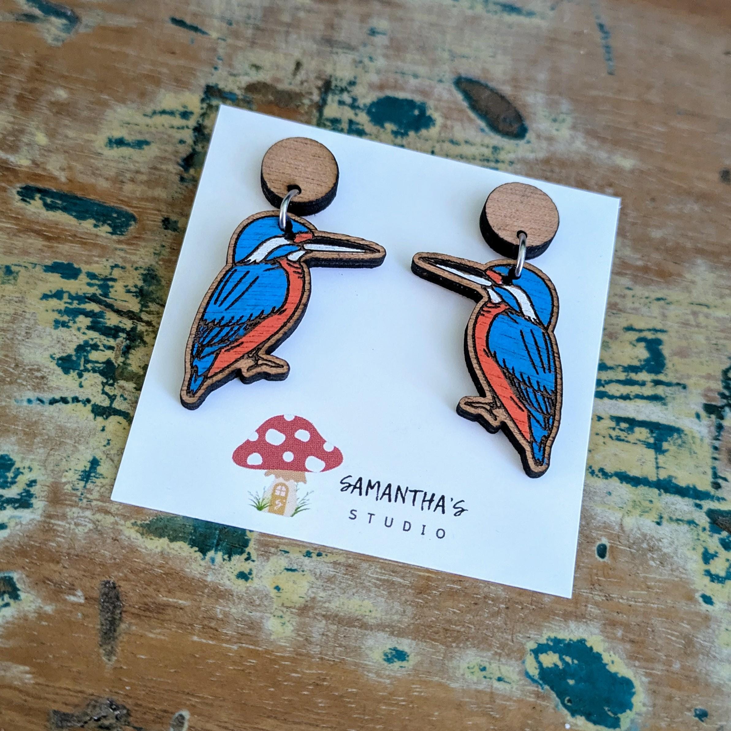 King Fisher Bird dangle earrings