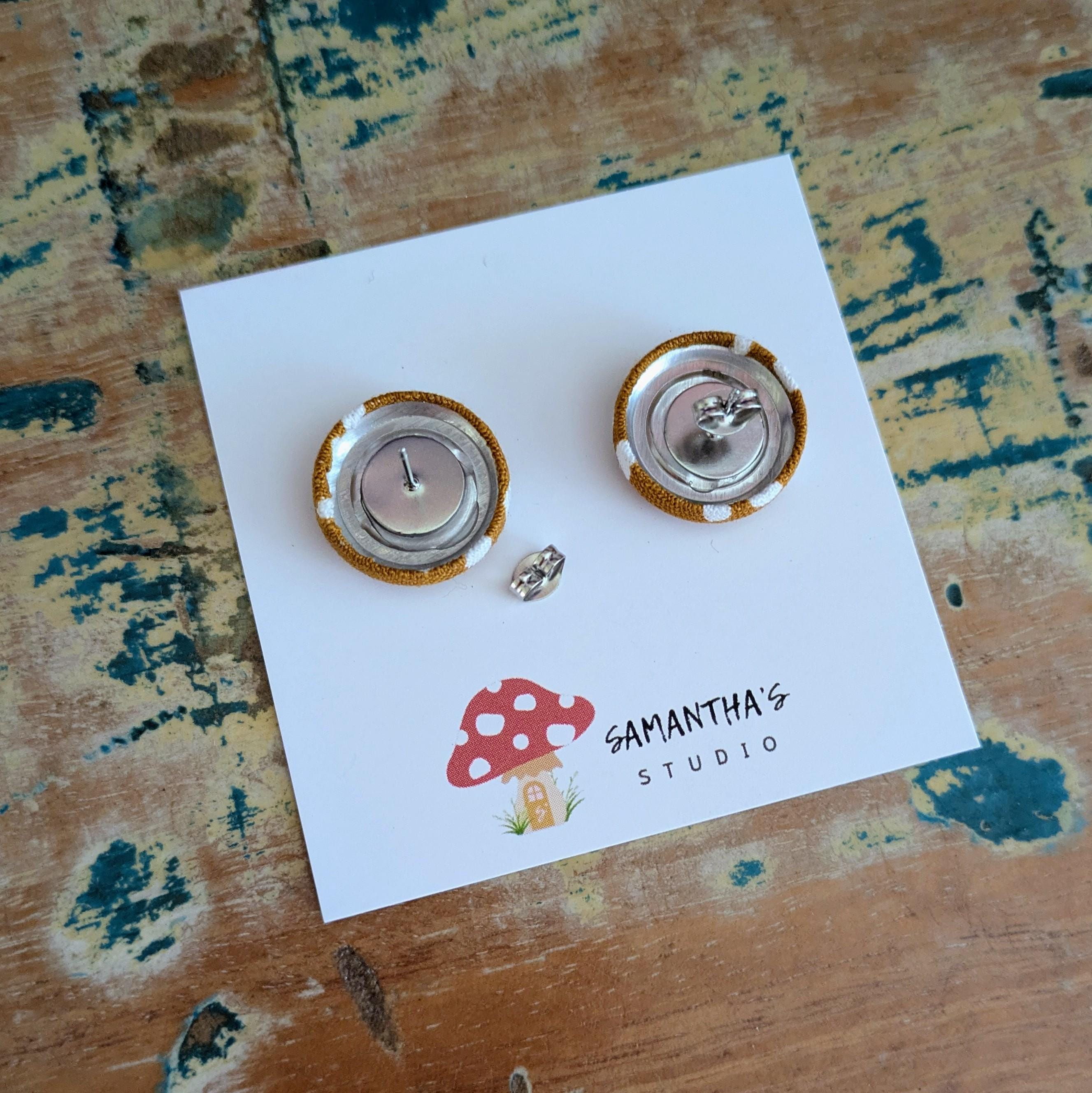 Mustard & Organic Polka Dot Button stud earrings
