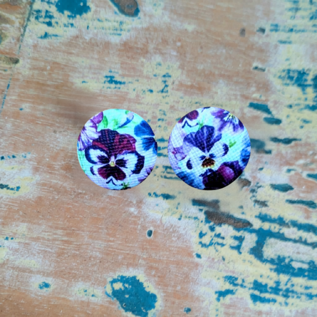Pansy Flower Button Earrings