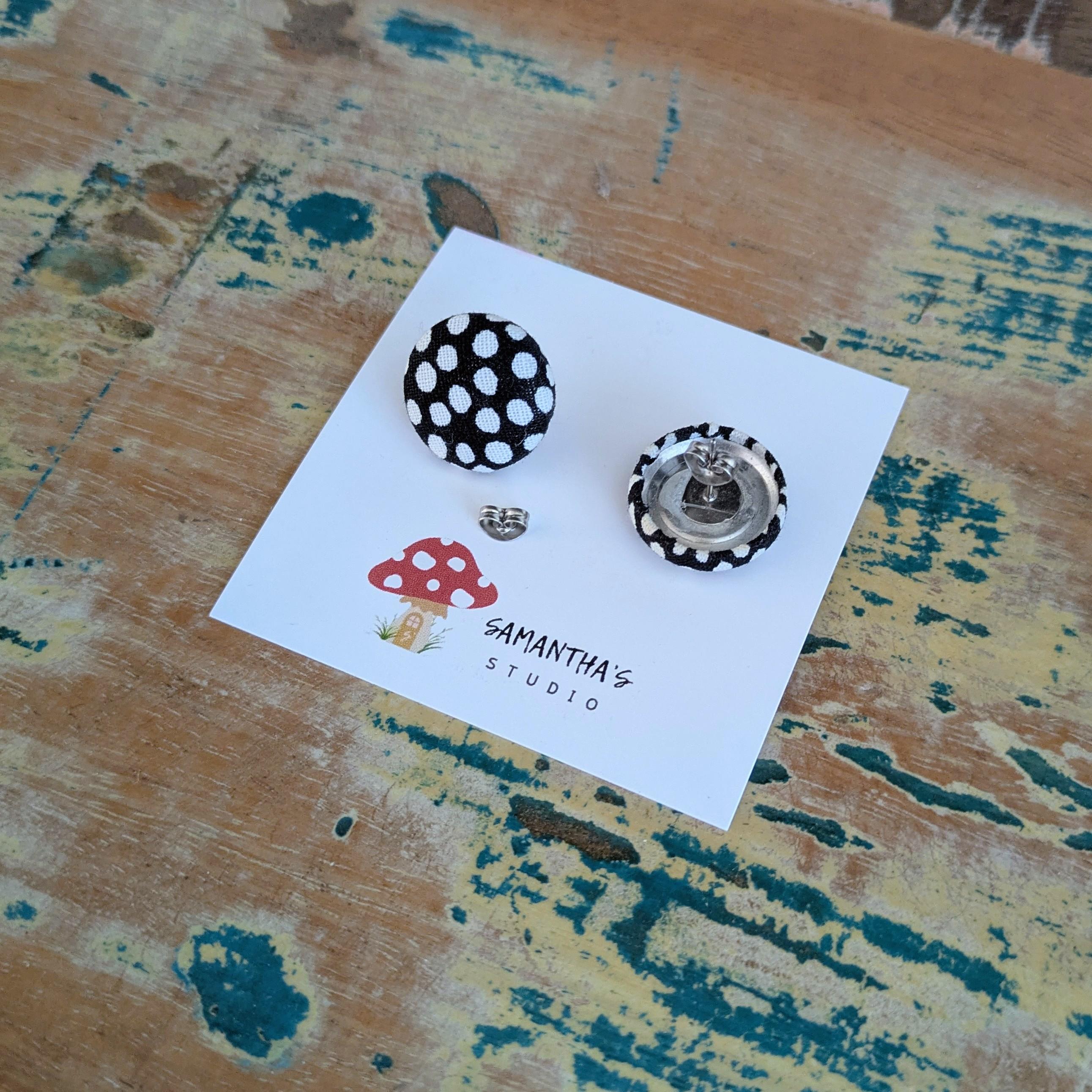 Black and White Organic Polka dot Button stud earrings