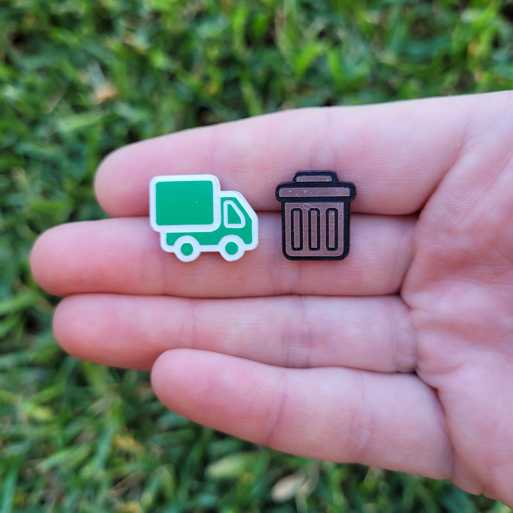 Garbage Truck and Bin Stud earrings