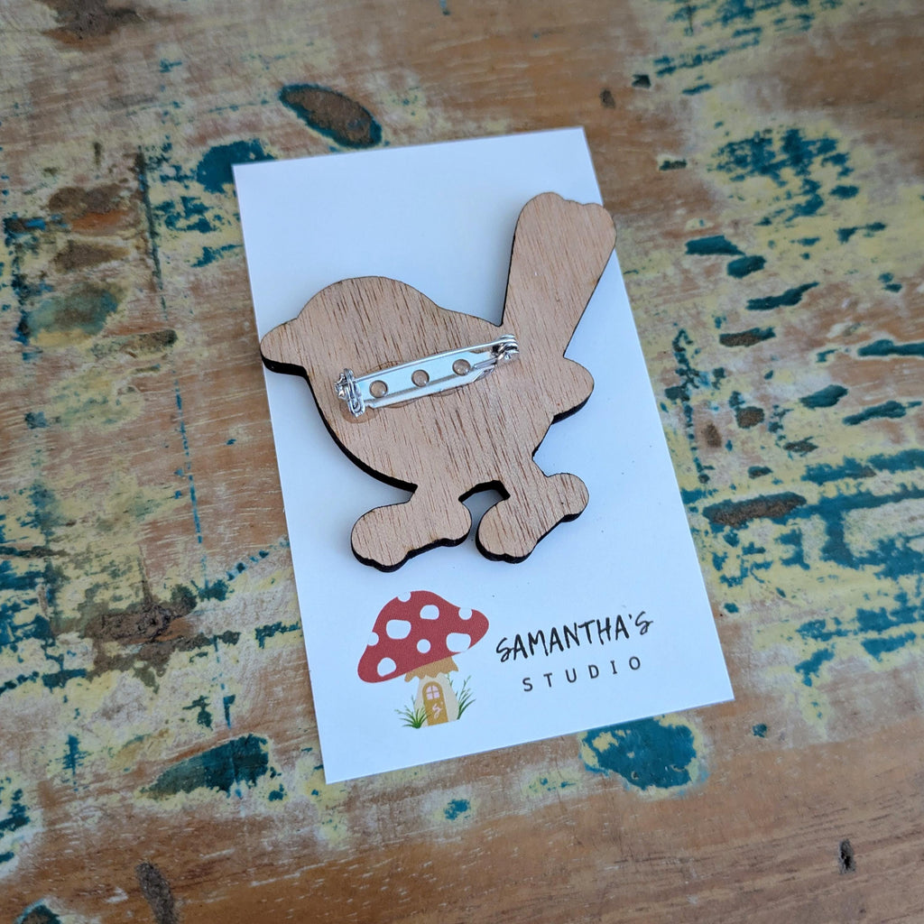 Blue Wren Bird wooden brooch