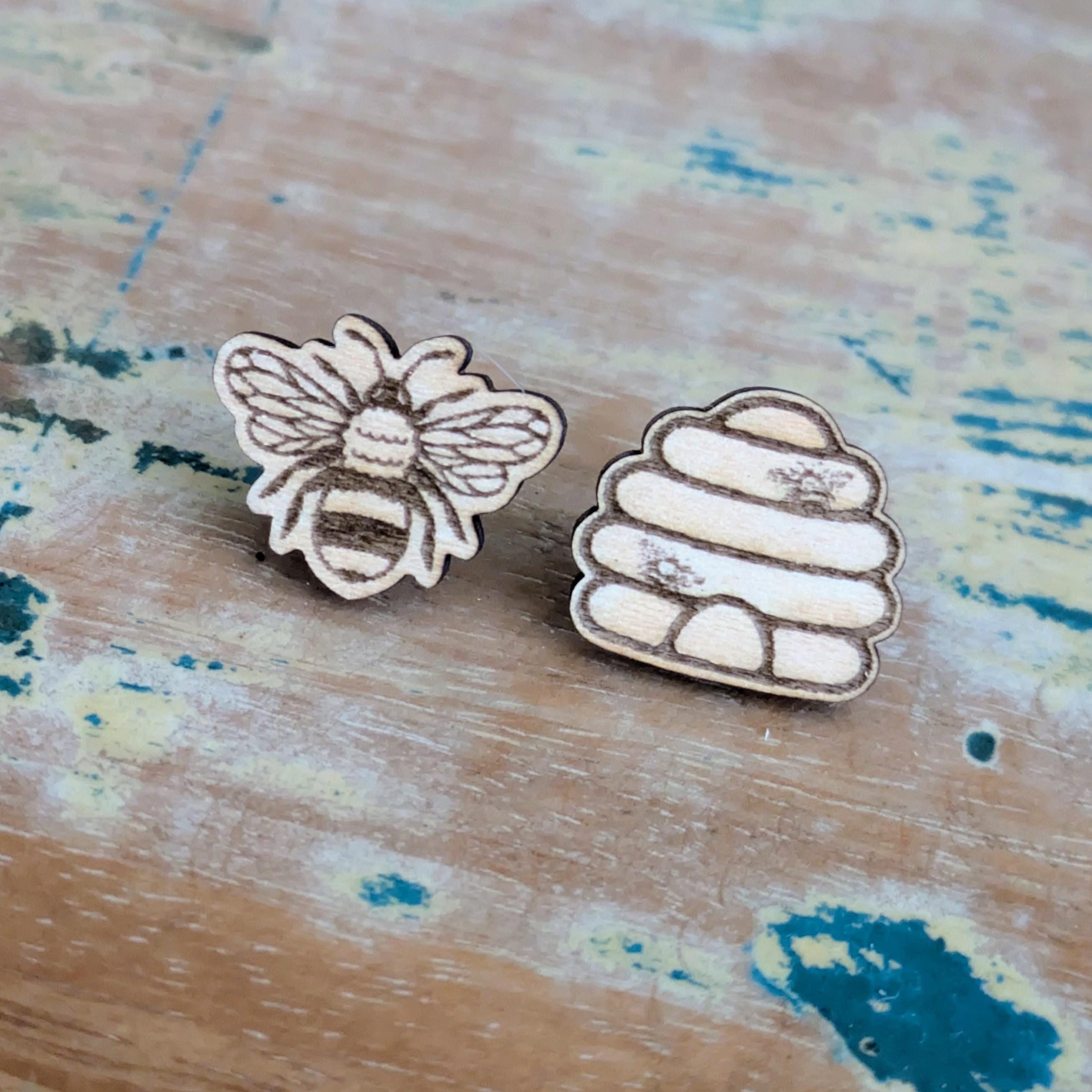 Honey Bee Wooden Stud earrings