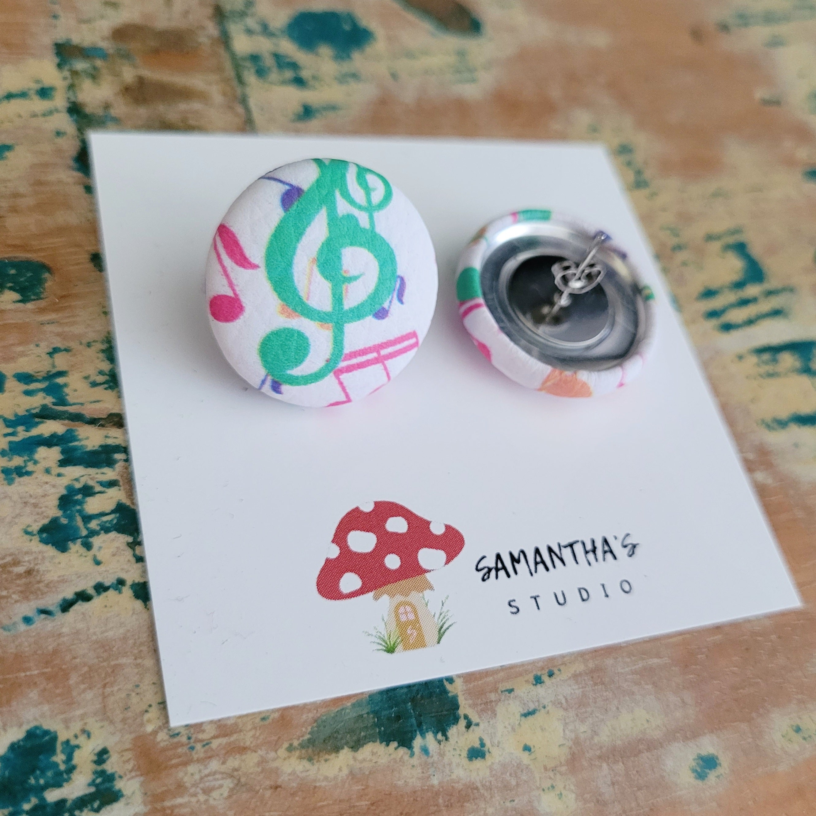 Rainbow Music Button Earrings