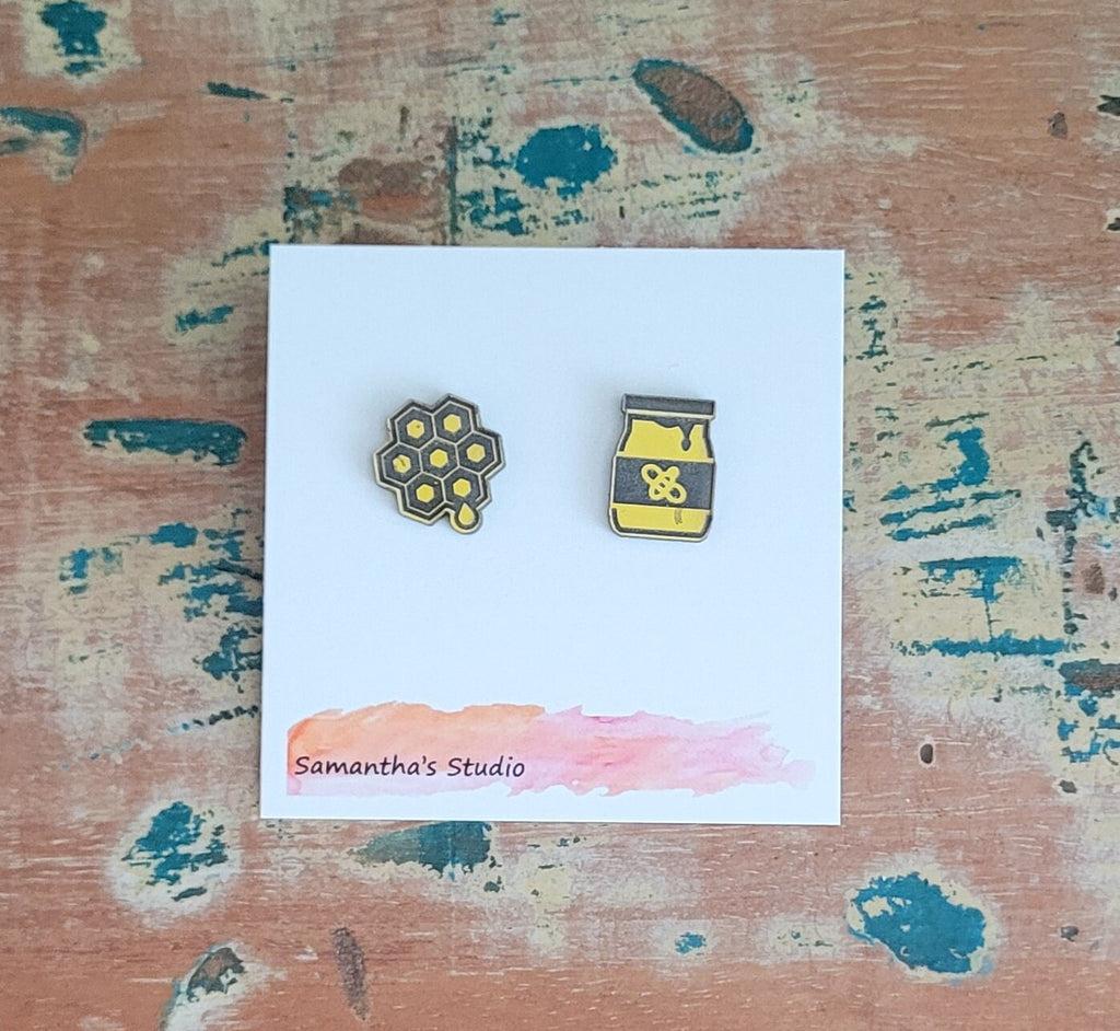Honey Pot and Honeycomb Acrylic Stud earrings