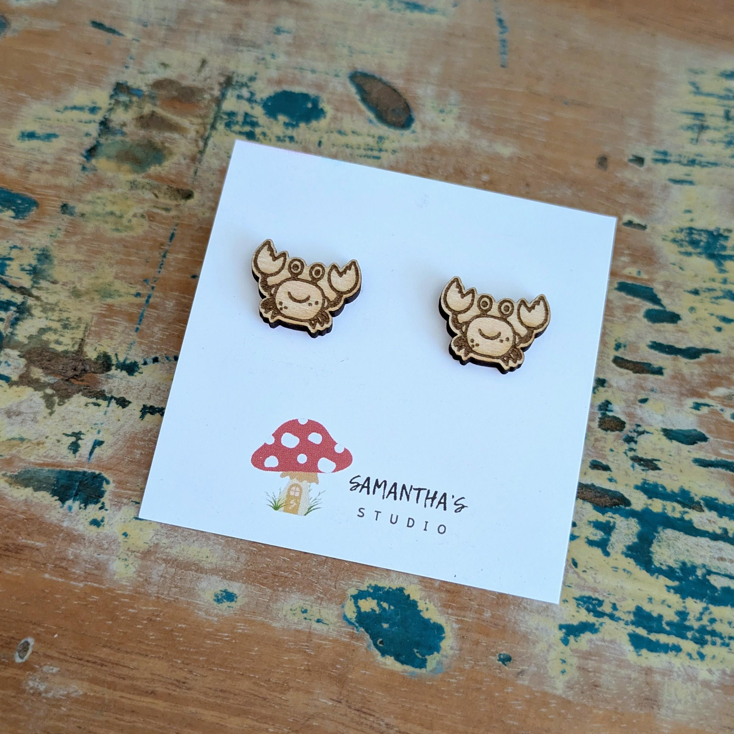 Crab Wooden Stud Earrings