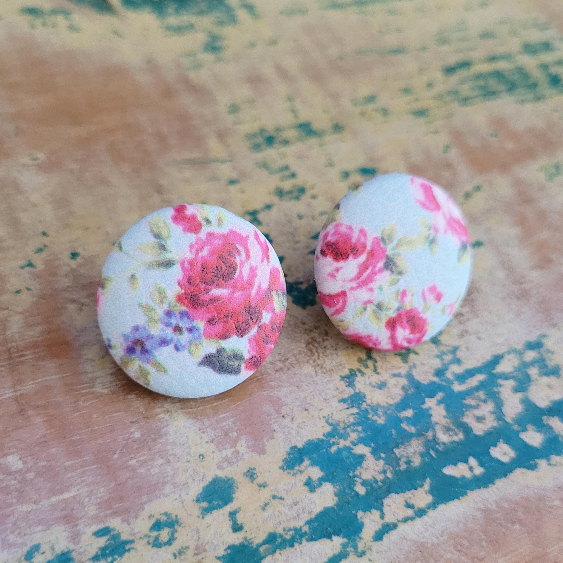 Vintage Rose button stud earrings, vintage floral earrings