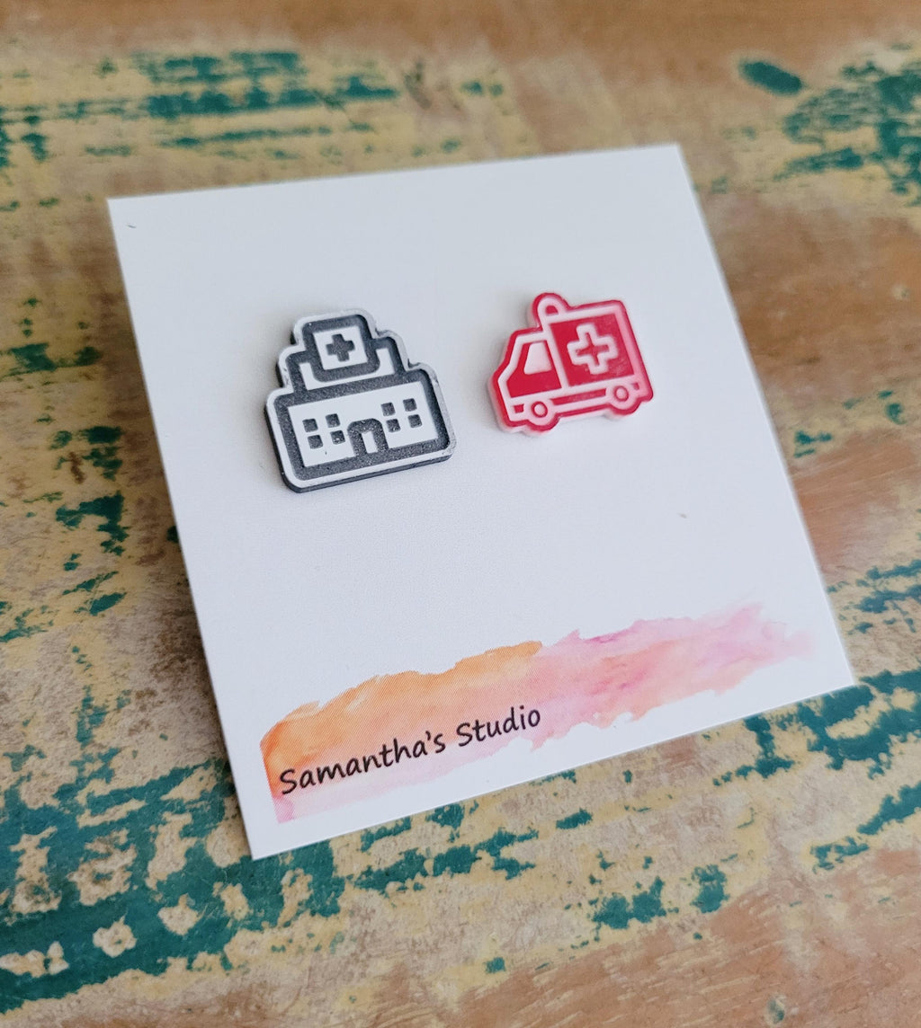 Ambulance & Hospital stud earrings