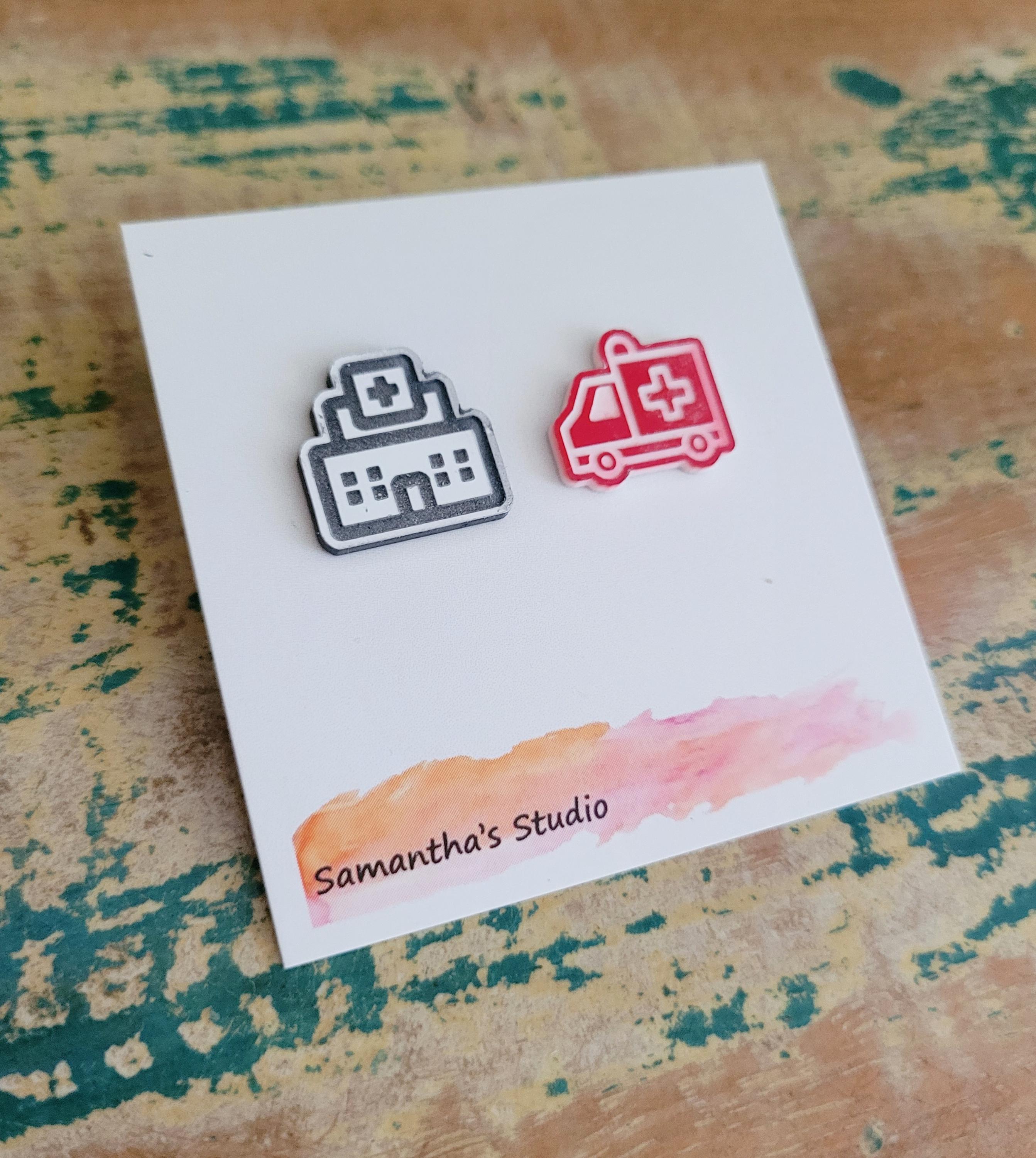 Ambulance & Hospital stud earrings