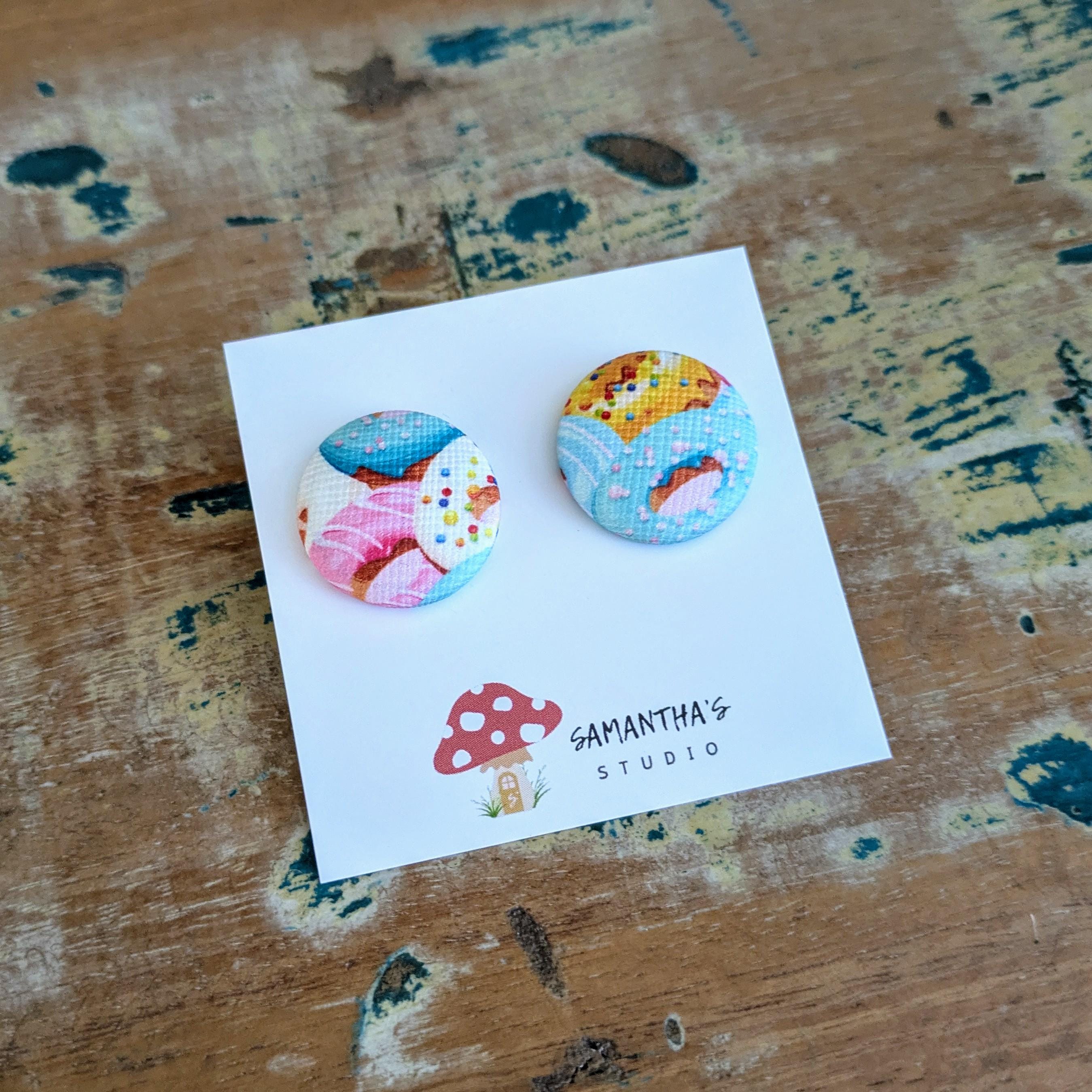 Doughnut / Donut button stud earrings