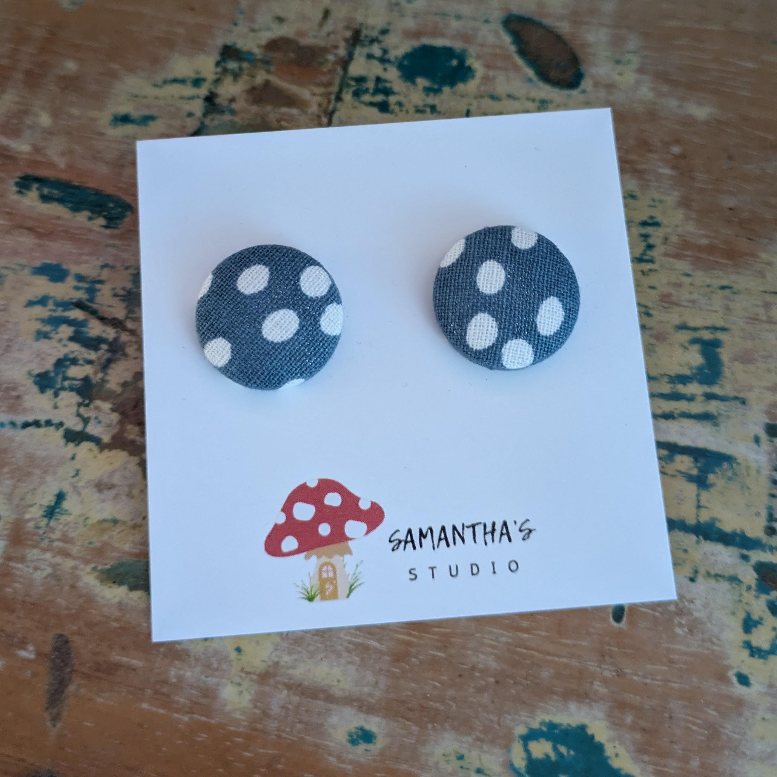 Duck Egg Blue & Organic Polka Dot Button stud earrings