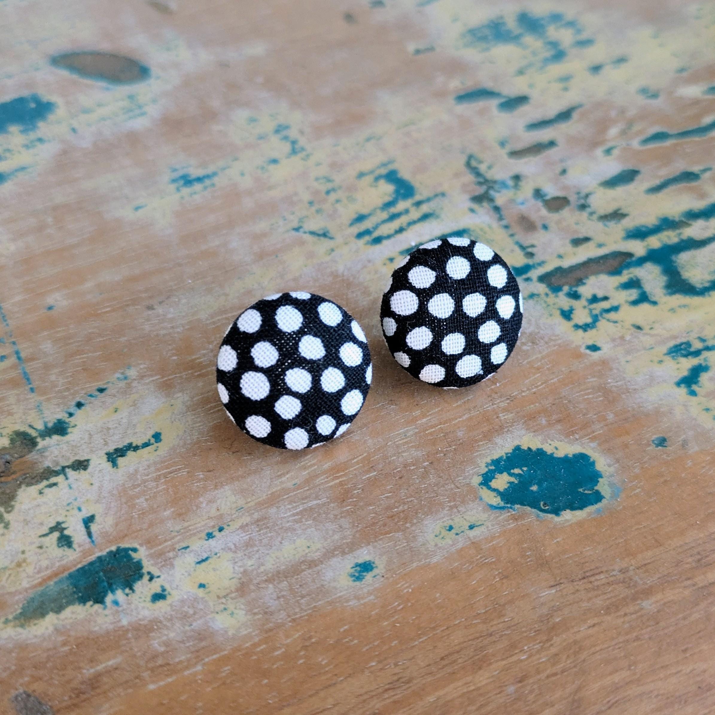 Black and White Organic Polka dot Button stud earrings