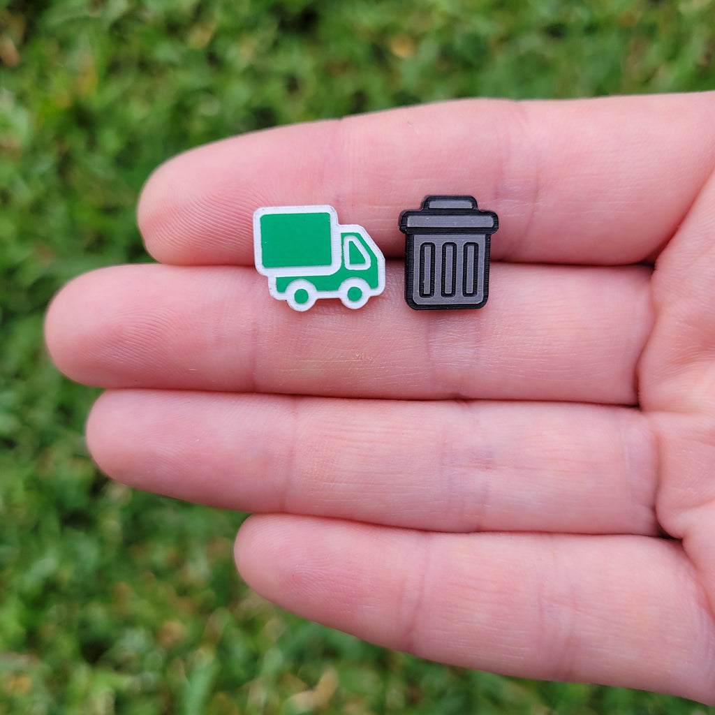 Garbage Truck and Bin Stud earrings