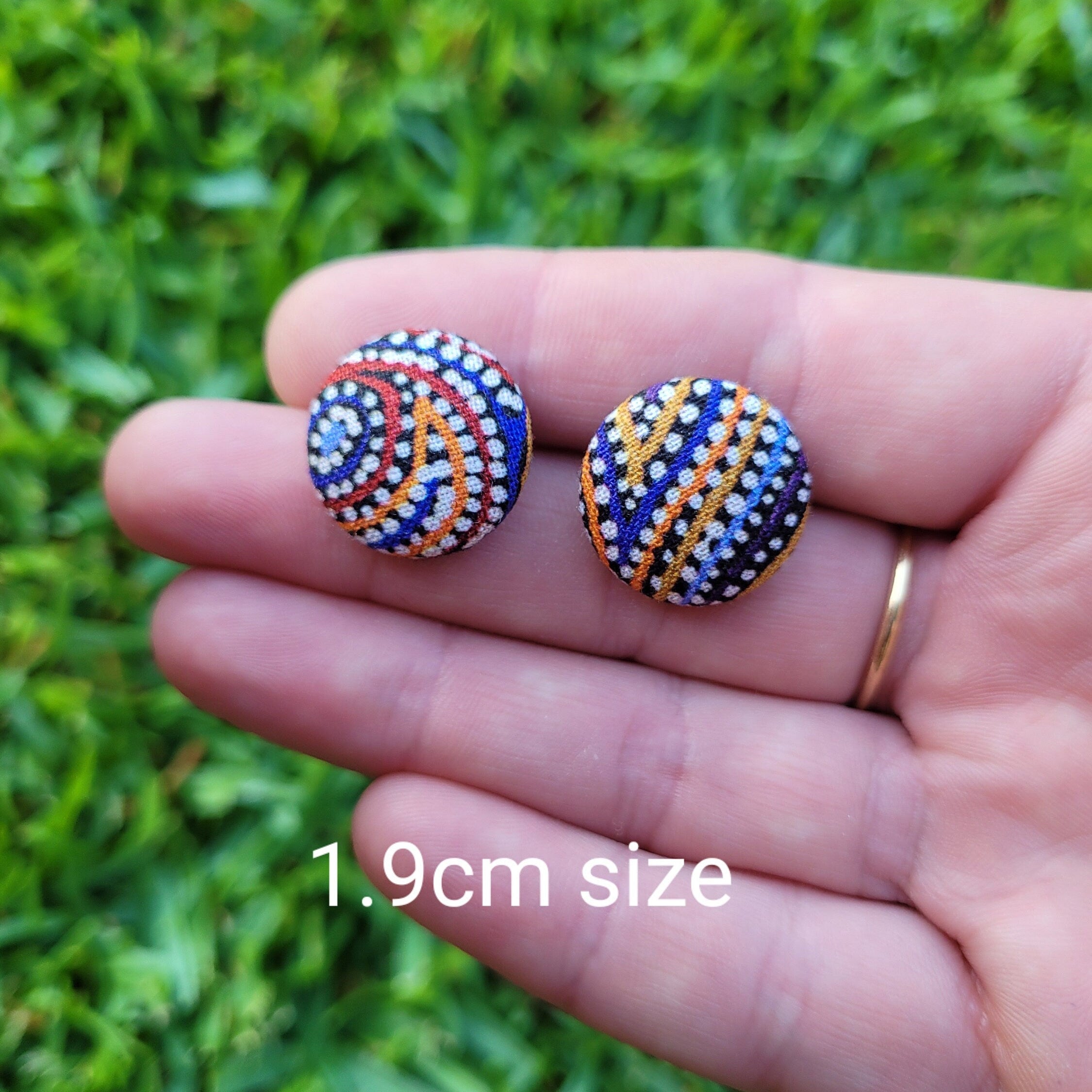 Indigenous Art Fabric Button stud earrings