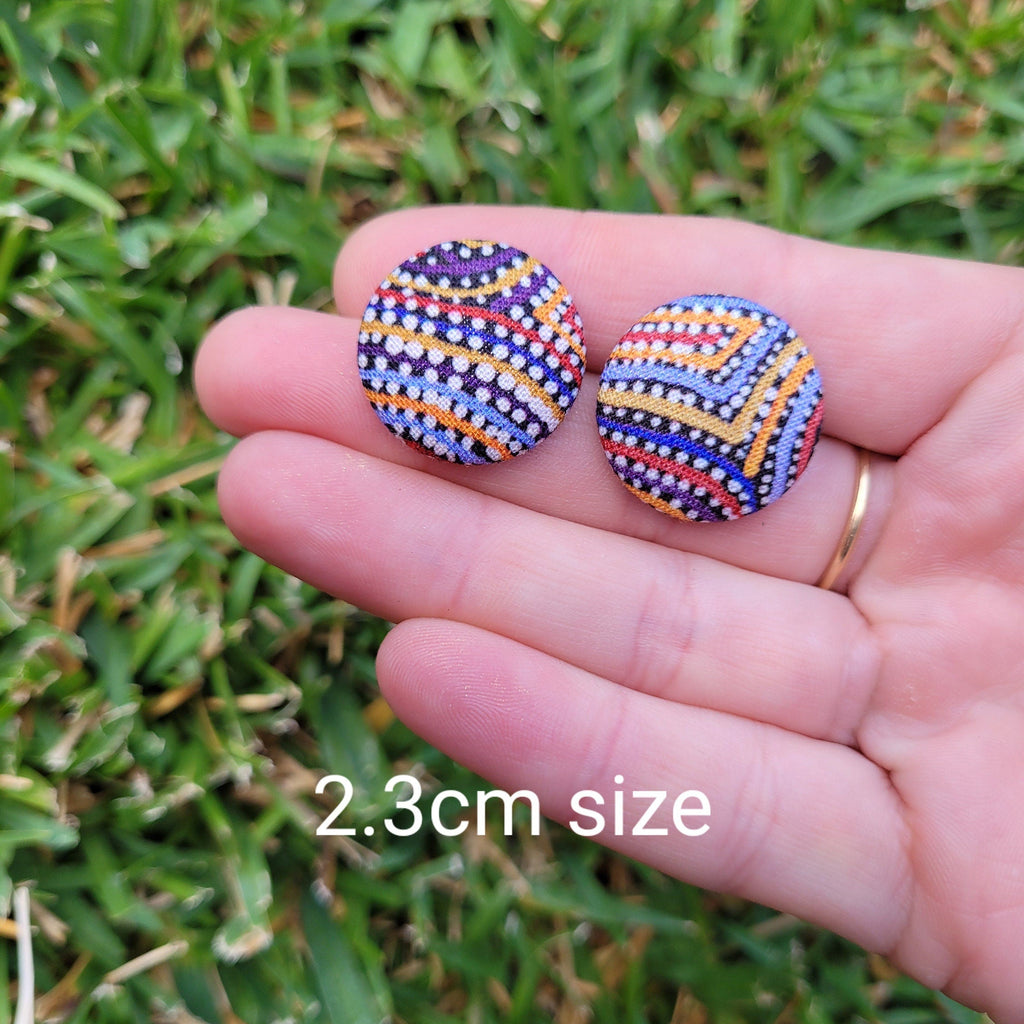 Indigenous Art Fabric Button stud earrings