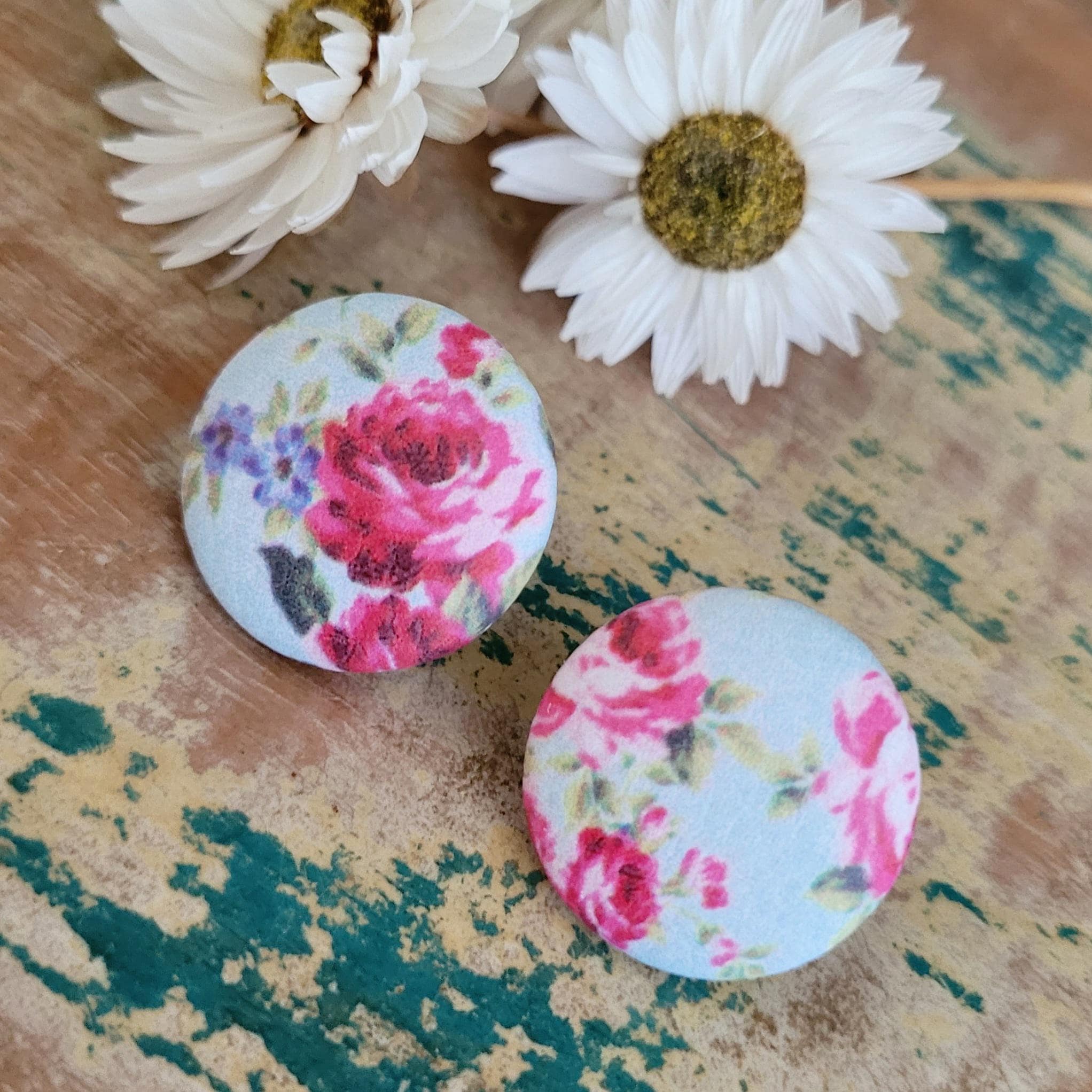 Vintage Rose button stud earrings, vintage floral earrings