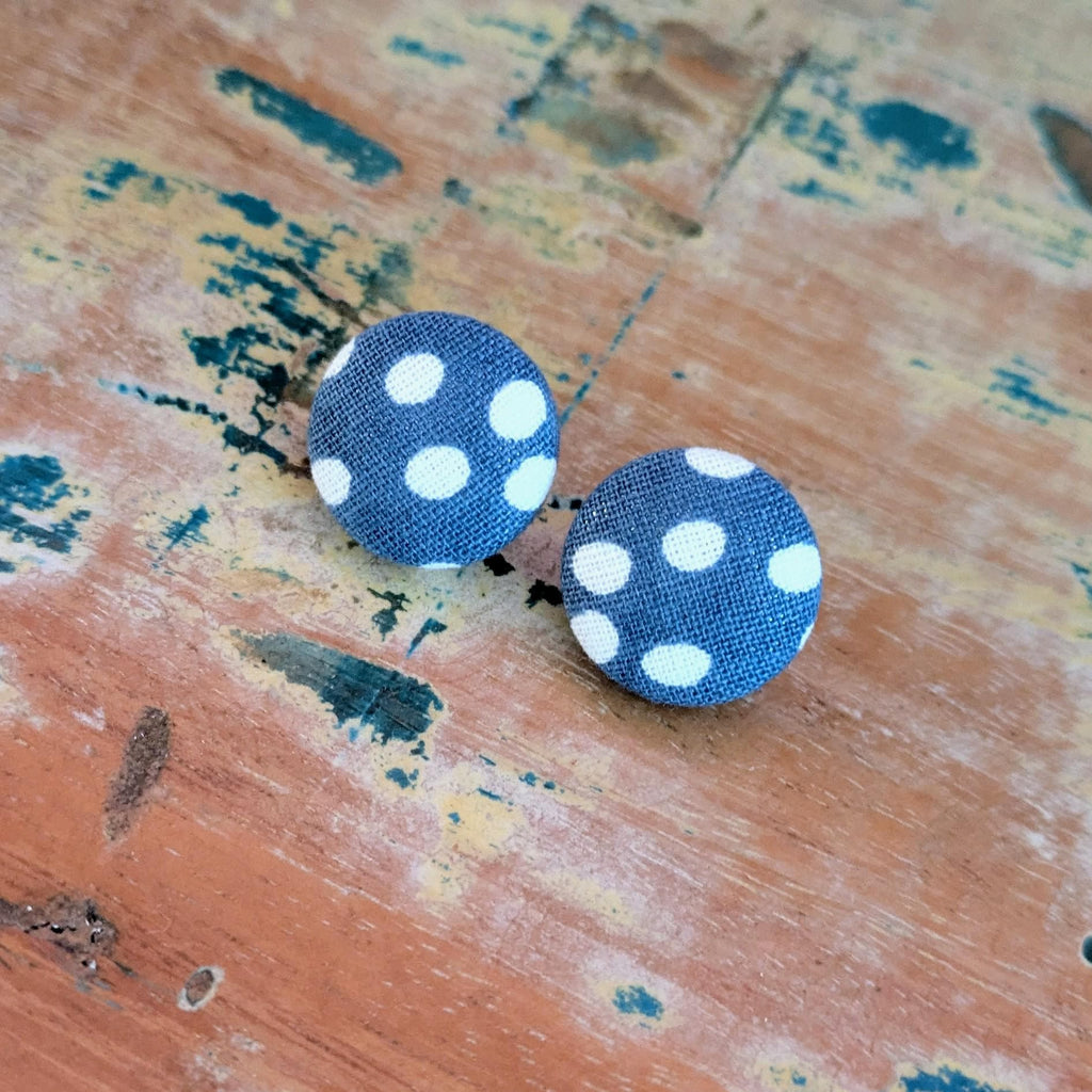 Duck Egg Blue & Organic Polka Dot Button stud earrings
