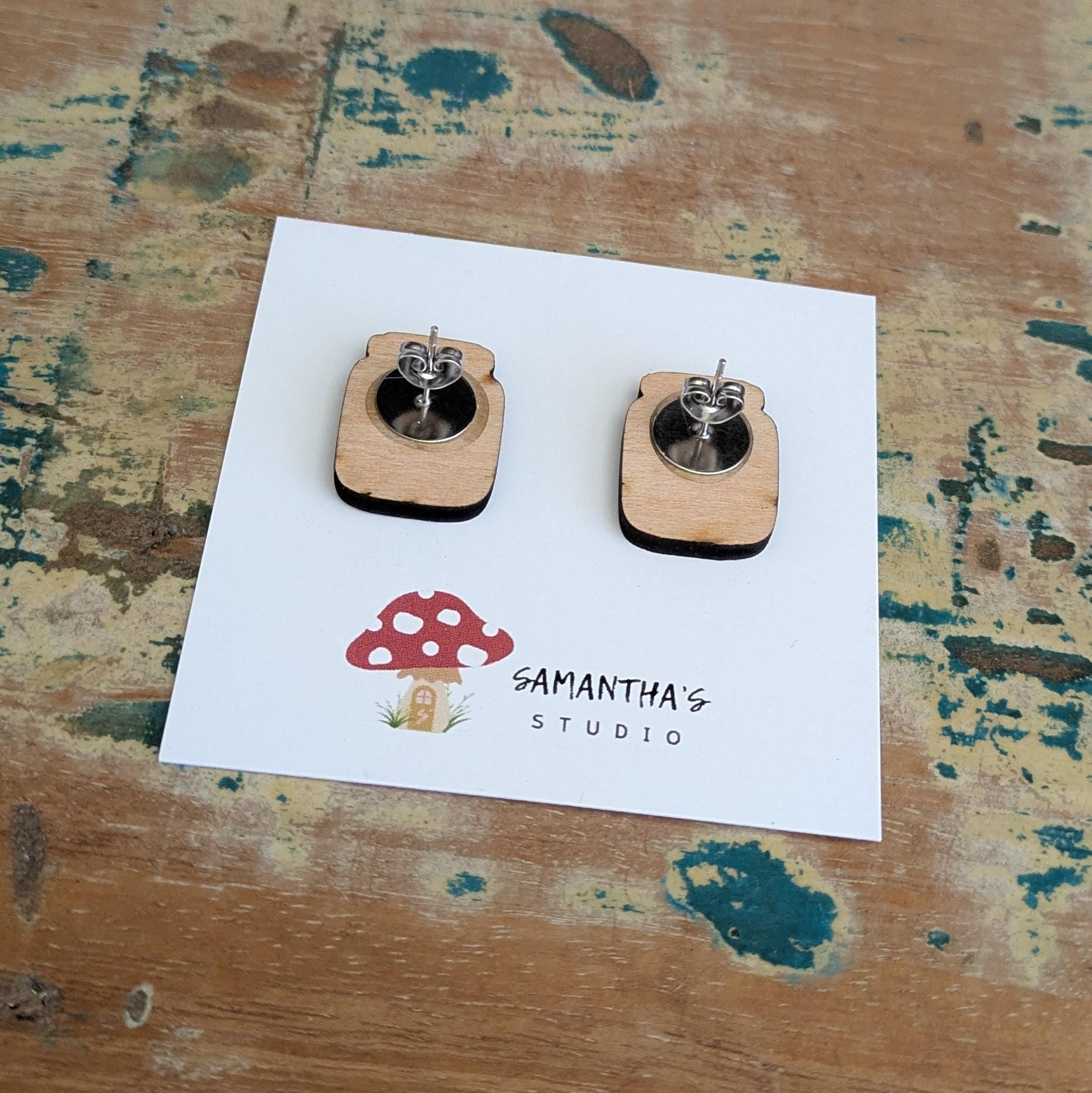 Pickle Jar wooden stud earrings