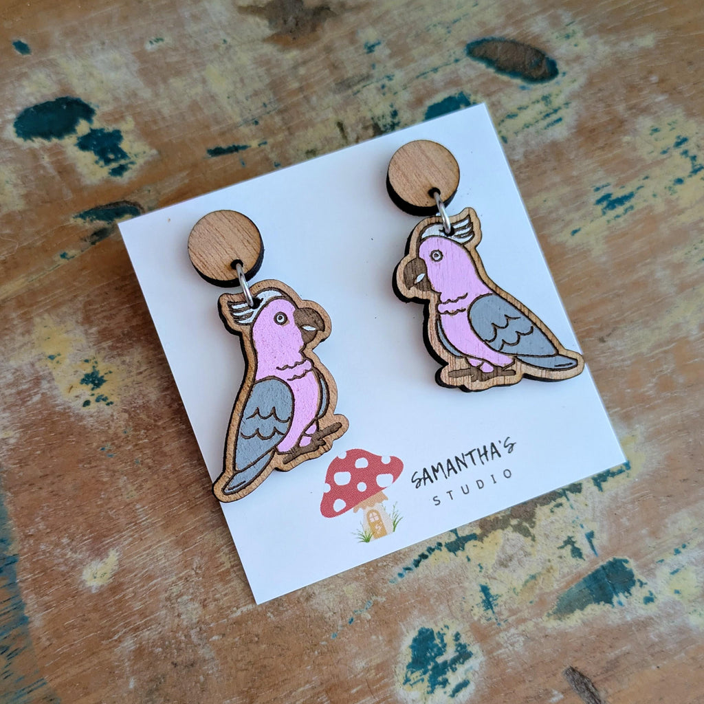 Galah Bird Dangle Earrings