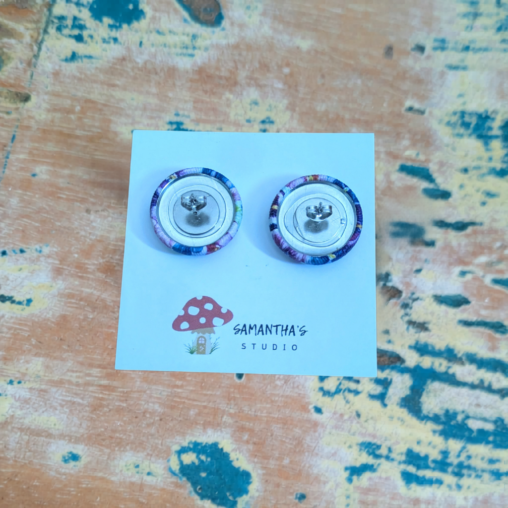 Pansy Flower Button Earrings