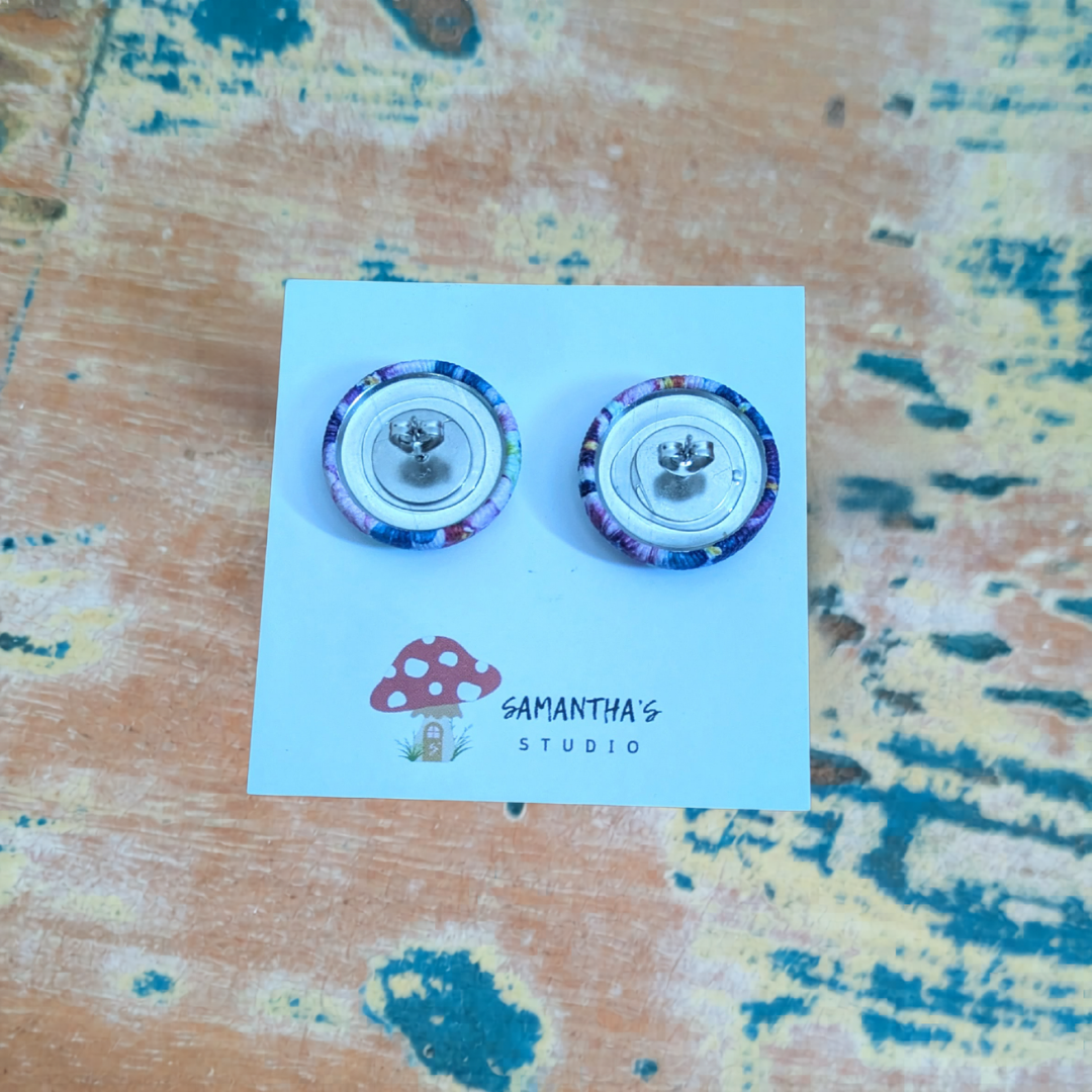 Pansy Flower Button Earrings