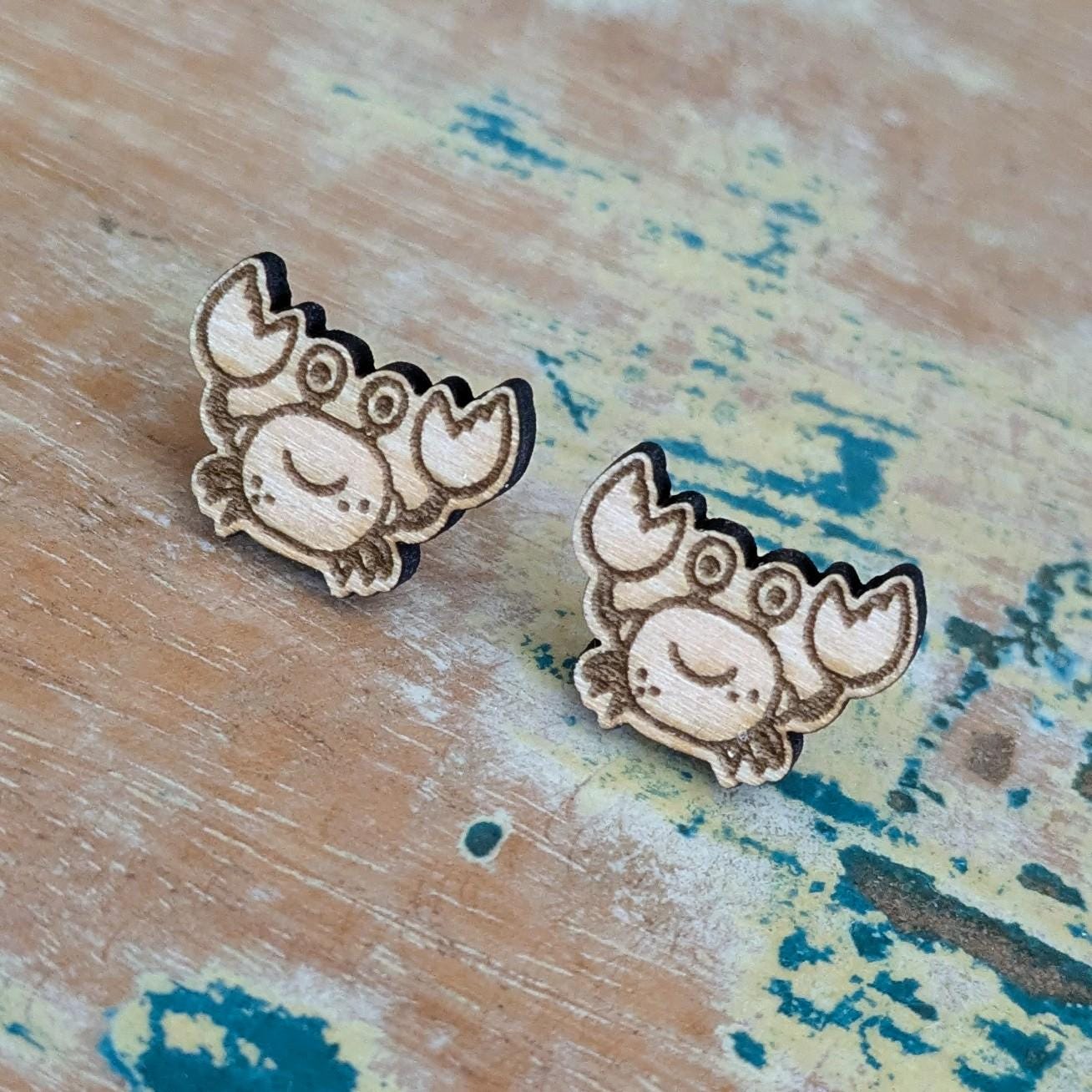 Crab Wooden Stud Earrings