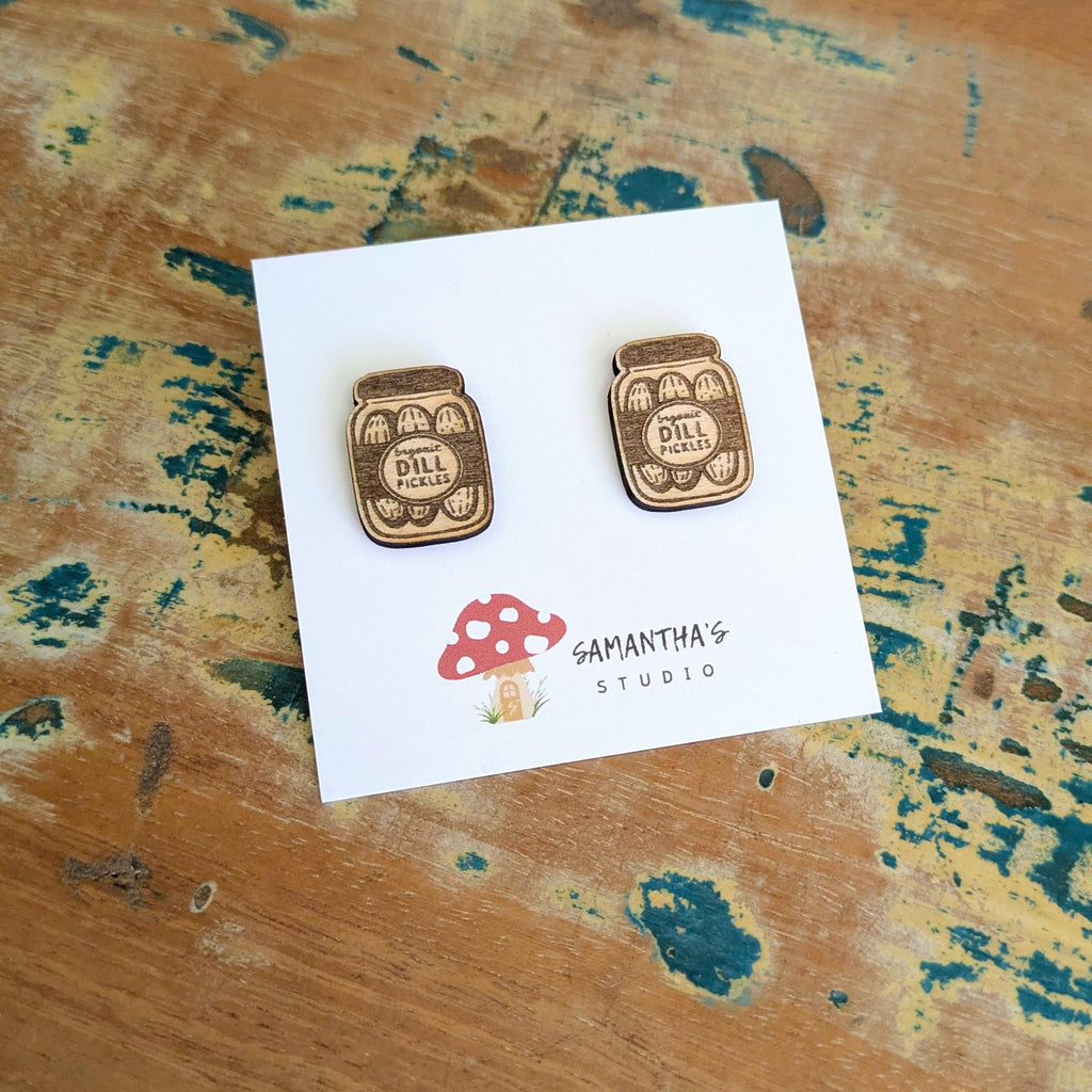 Pickle Jar wooden stud earrings