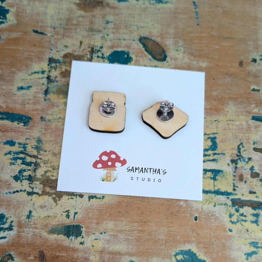 Chocolate Spread & Toast wooden stud earrings