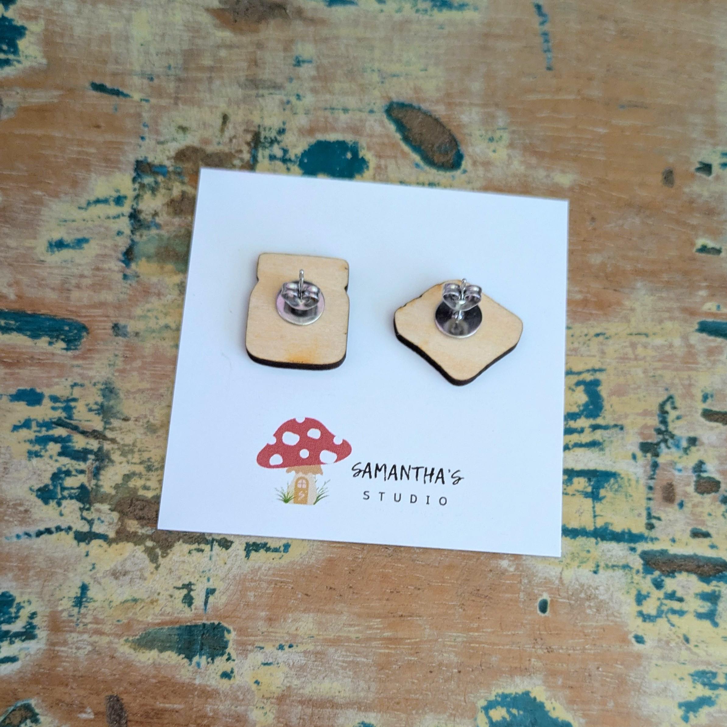 Chocolate Spread & Toast wooden stud earrings