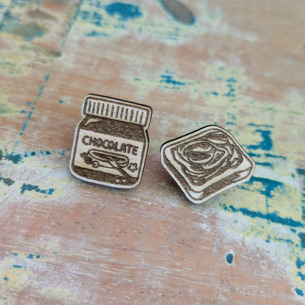 Chocolate Spread & Toast wooden stud earrings