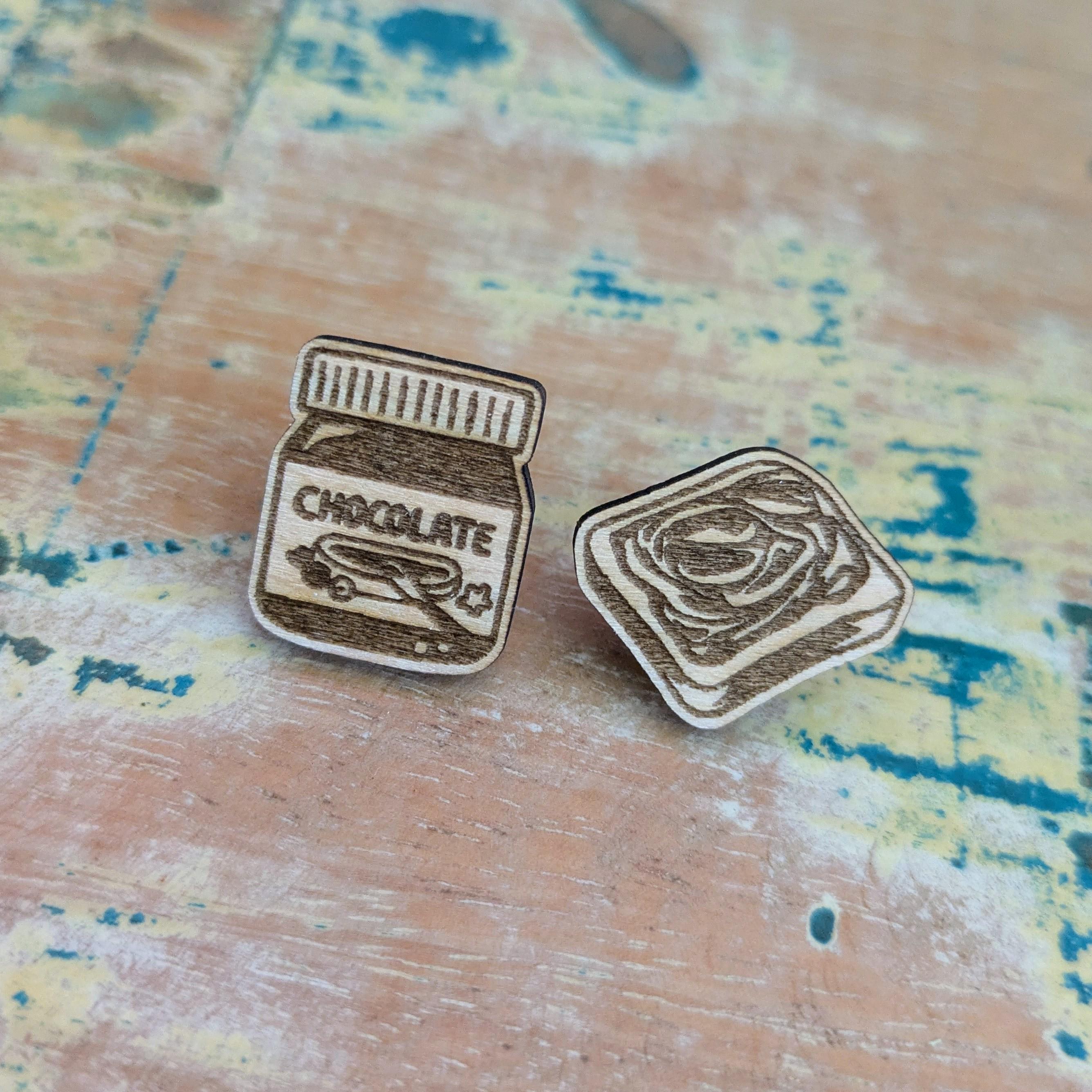 Chocolate Spread & Toast wooden stud earrings
