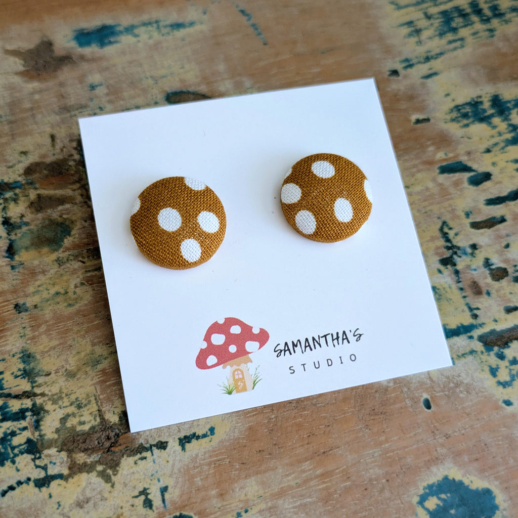 Mustard & Organic Polka Dot Button stud earrings