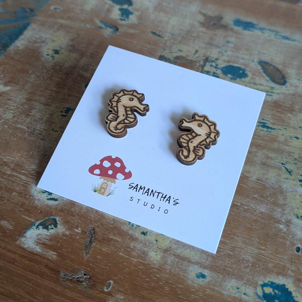 Seahorse Wooden Stud earrings