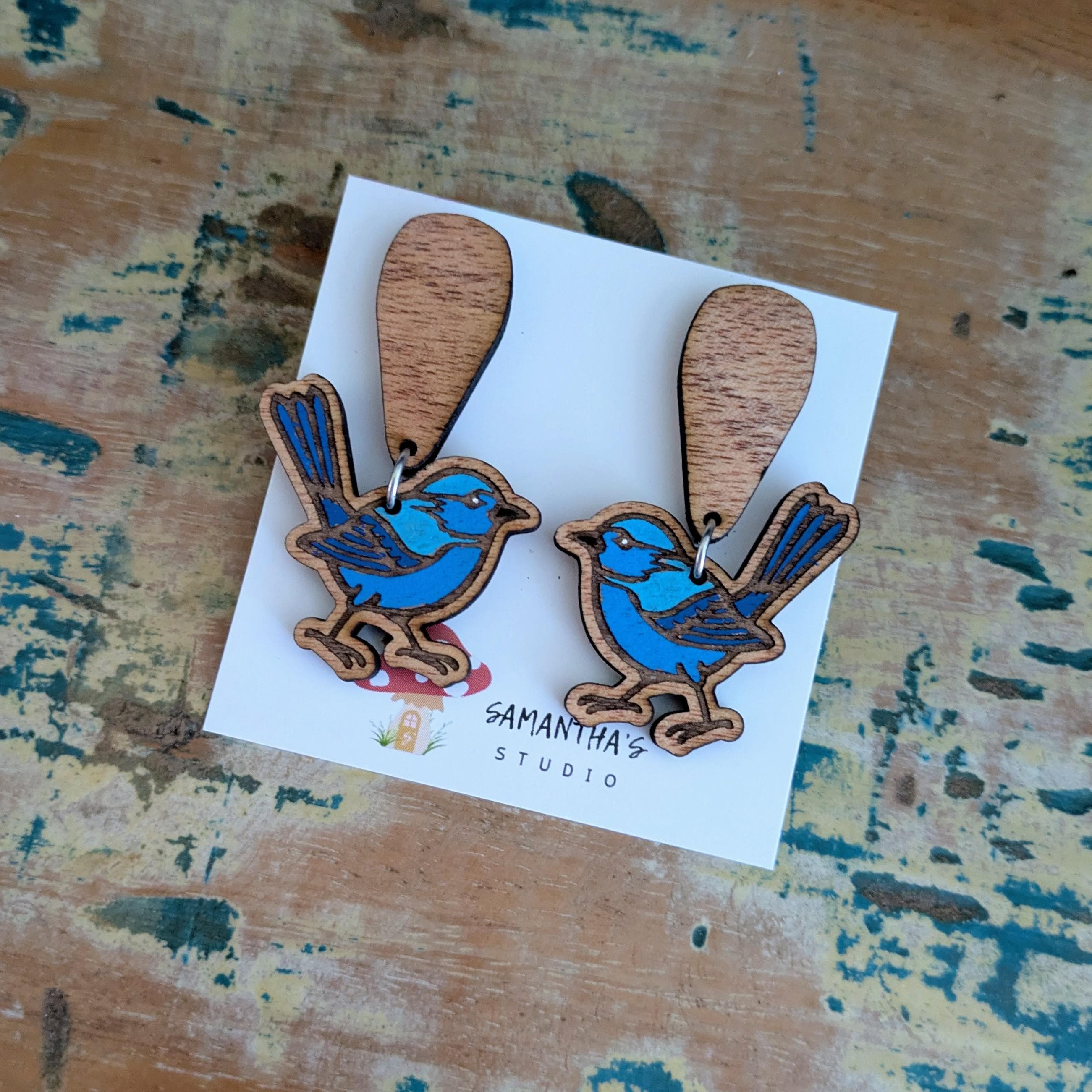 Blue Wren Bird earrings