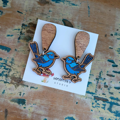 Blue Wren Bird earrings