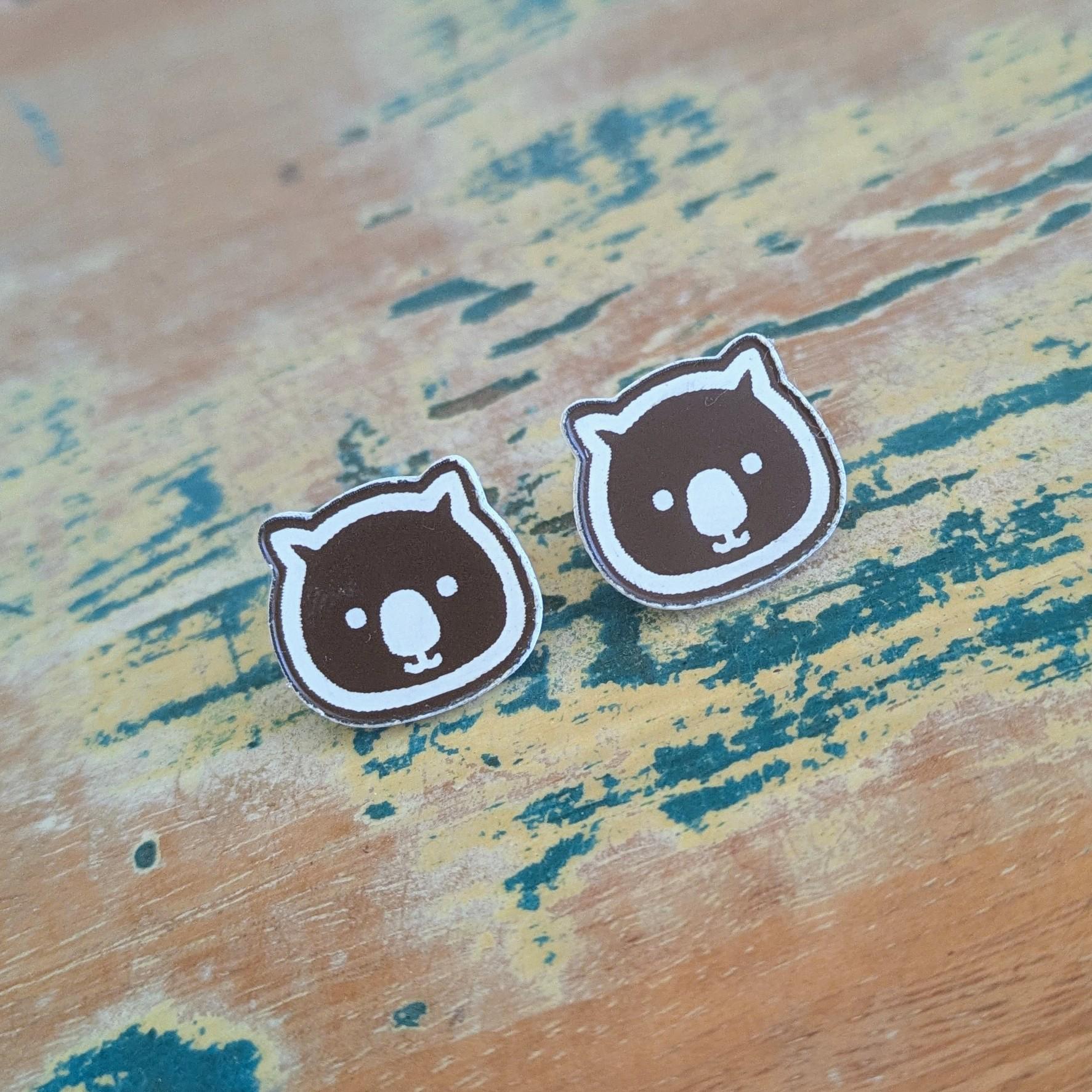 Wombat face acrylic stud earrings