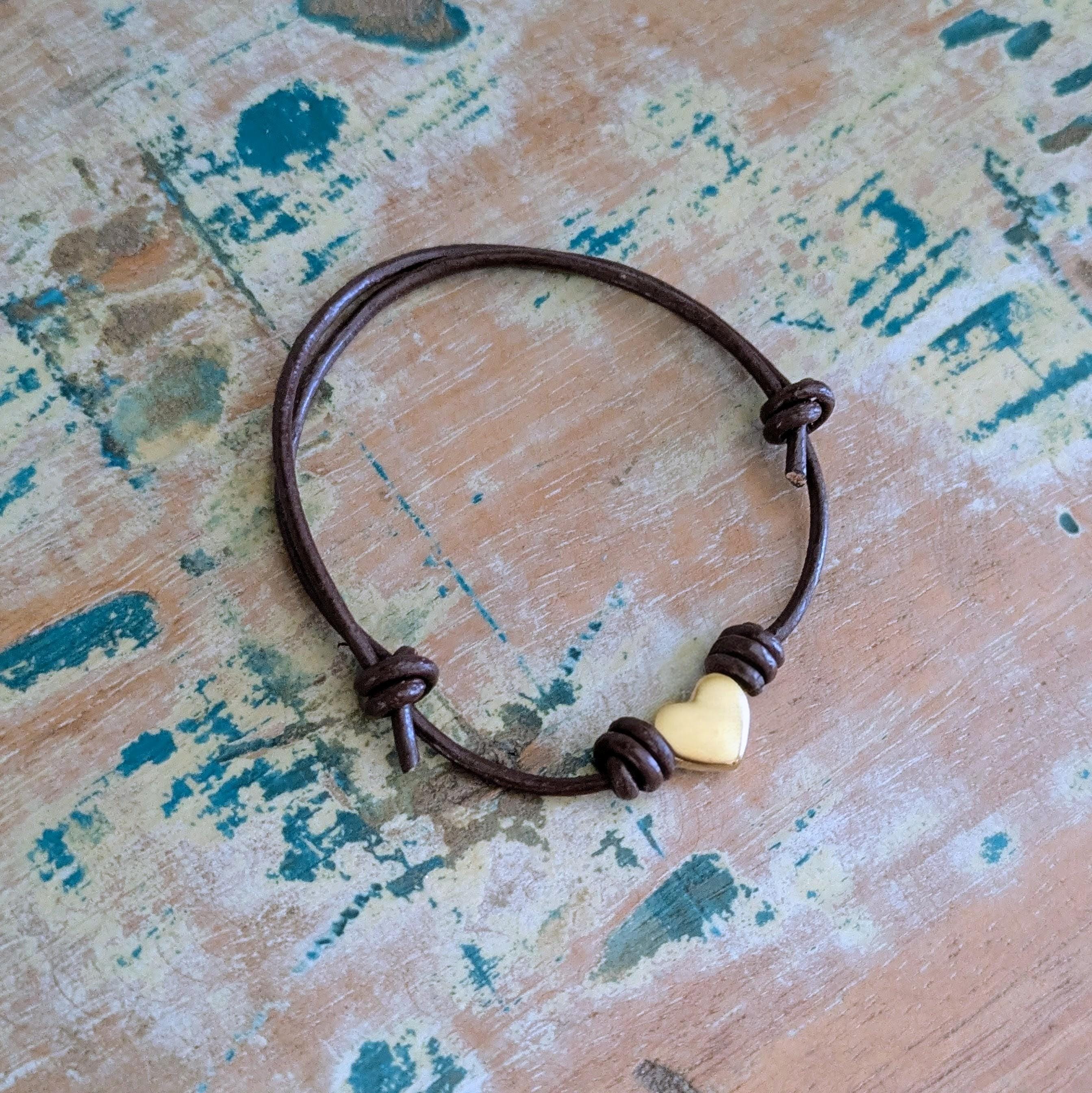 Heart Bracelet Gold, Slide adjustable country bracelet