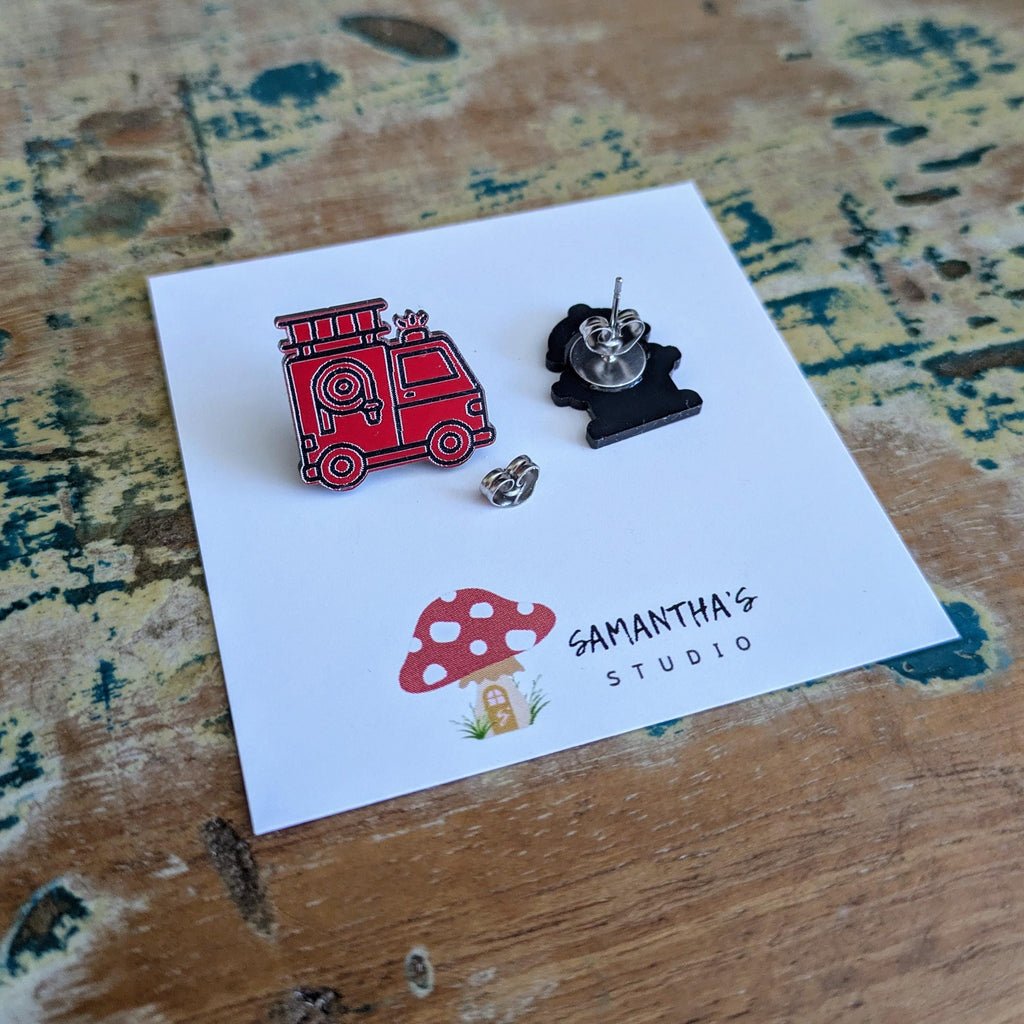 Fire Truck & Fire Hydrant Stud Earrings