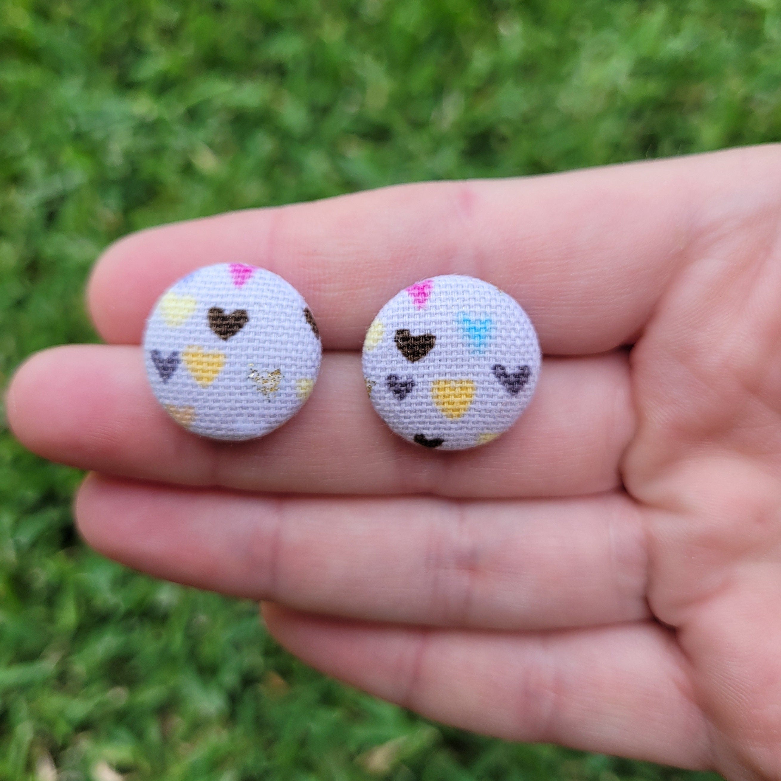 1 x Pair of Love Heart Button stud earrings