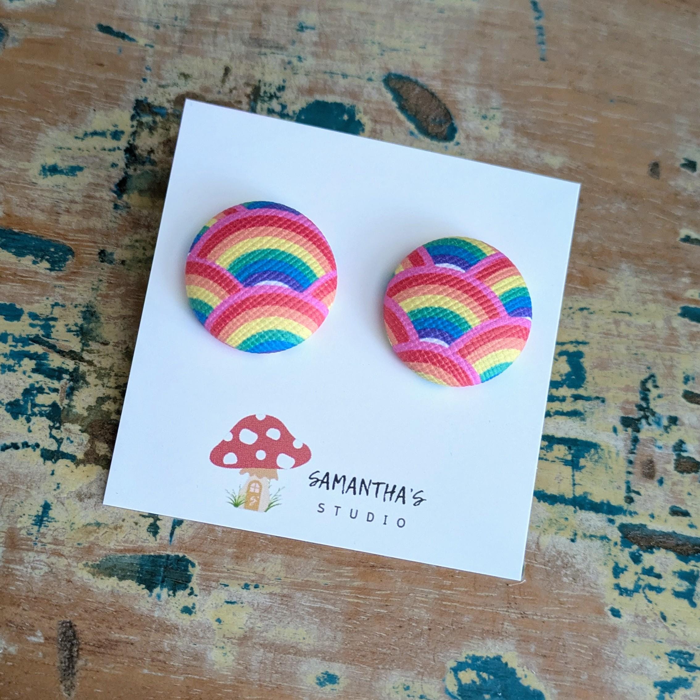 Rainbow button earrings