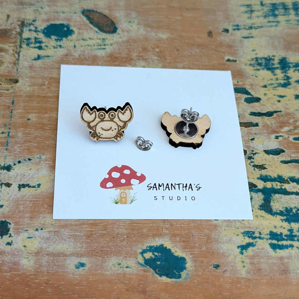 Crab Wooden Stud Earrings