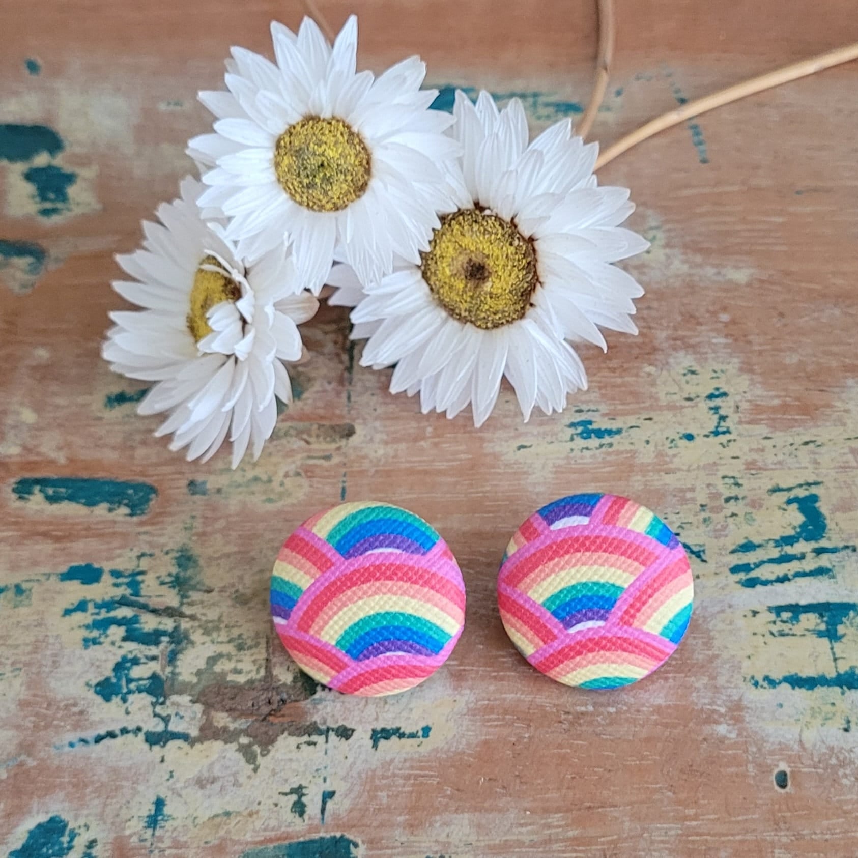 Rainbow button earrings