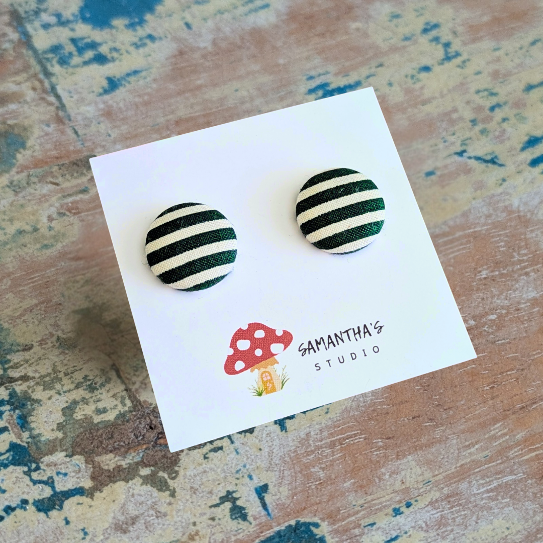 Dark Forest Green Pinstripe Earrings